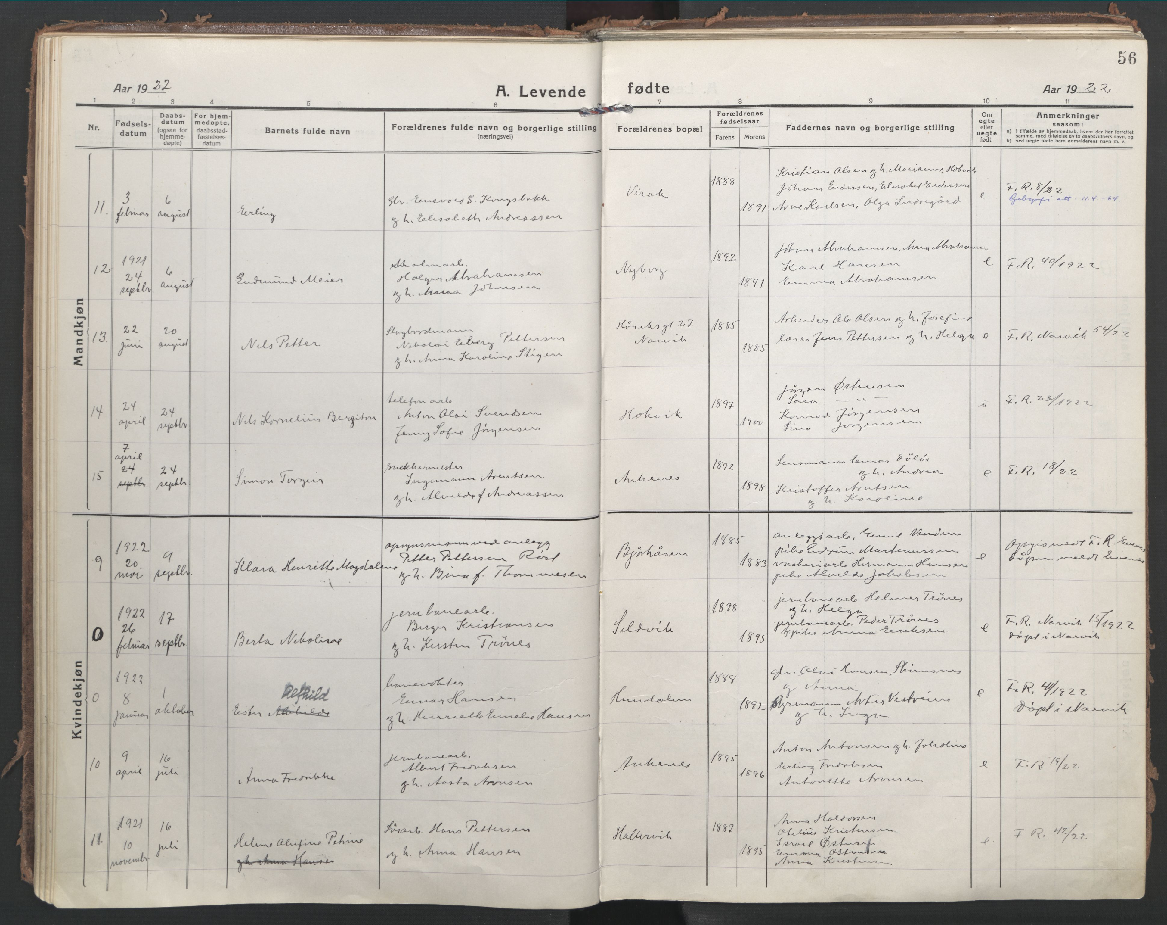 Ministerialprotokoller, klokkerbøker og fødselsregistre - Nordland, SAT/A-1459/866/L0945: Parish register (official) no. 866A08, 1917-1935, p. 56