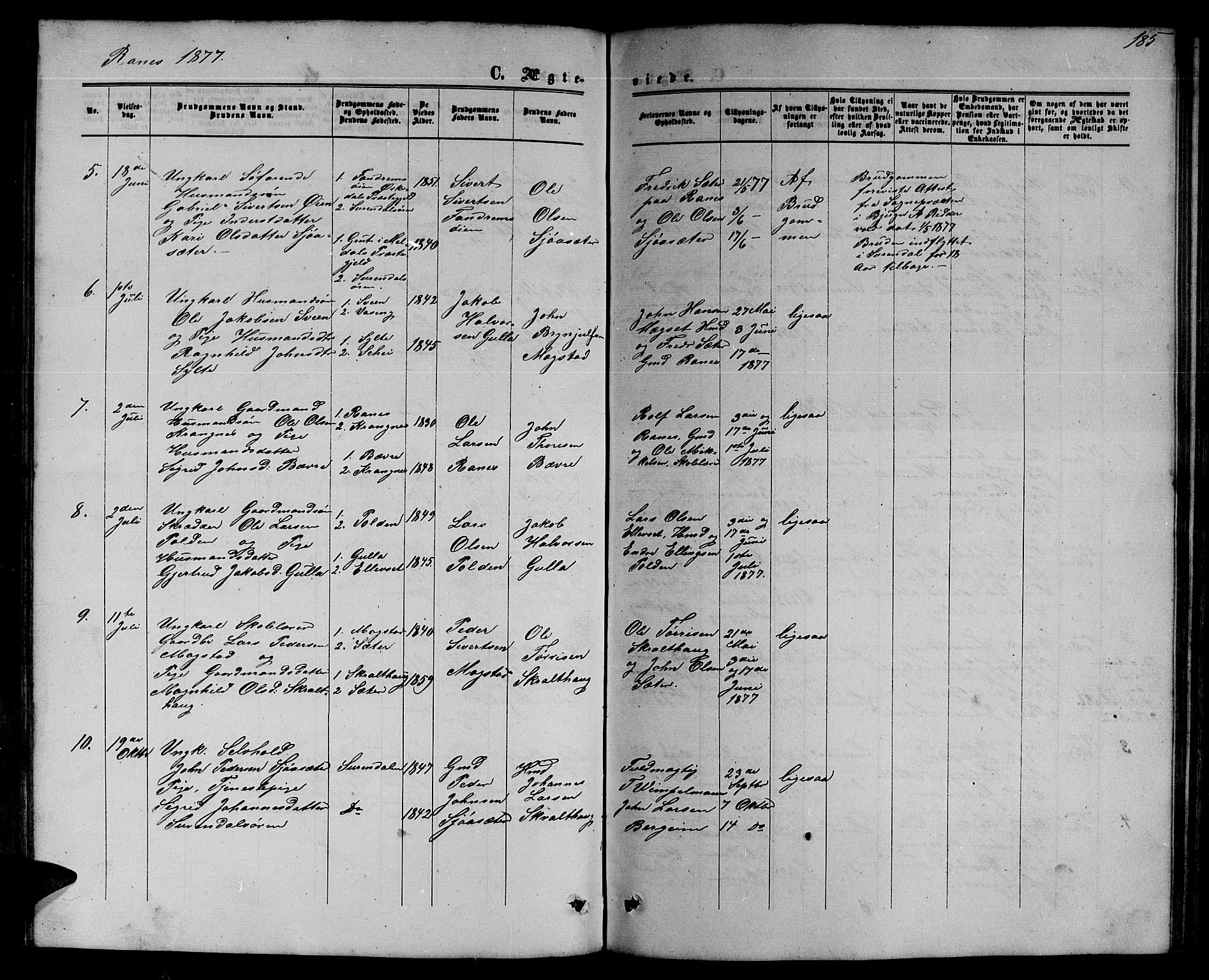 Ministerialprotokoller, klokkerbøker og fødselsregistre - Møre og Romsdal, SAT/A-1454/595/L1051: Parish register (copy) no. 595C03, 1866-1891, p. 185