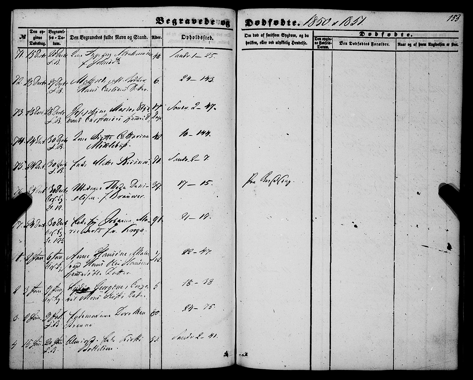 Korskirken sokneprestembete, SAB/A-76101/H/Haa: Parish register (official) no. E 2, 1848-1862, p. 153
