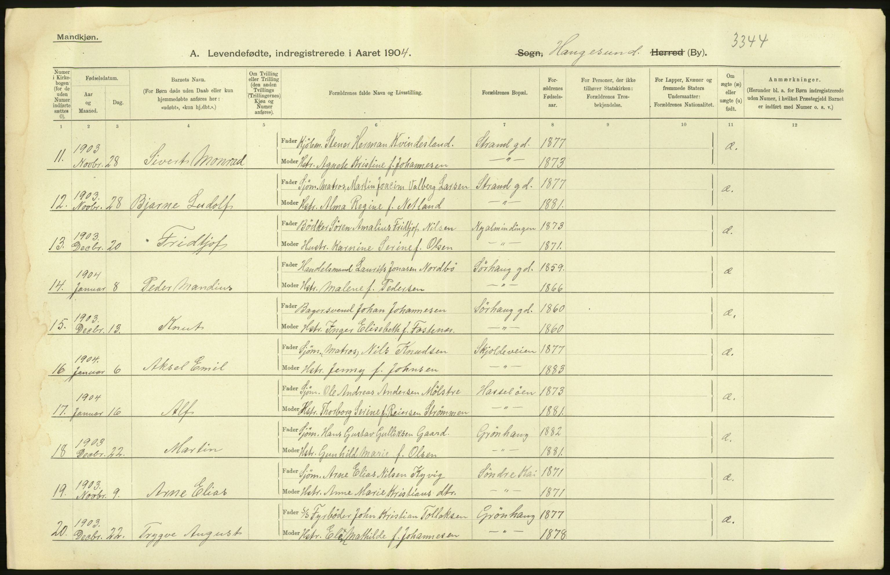 Statistisk sentralbyrå, Sosiodemografiske emner, Befolkning, AV/RA-S-2228/D/Df/Dfa/Dfab/L0012: Stavanger amt: Fødte, gifte, døde, 1904, p. 32