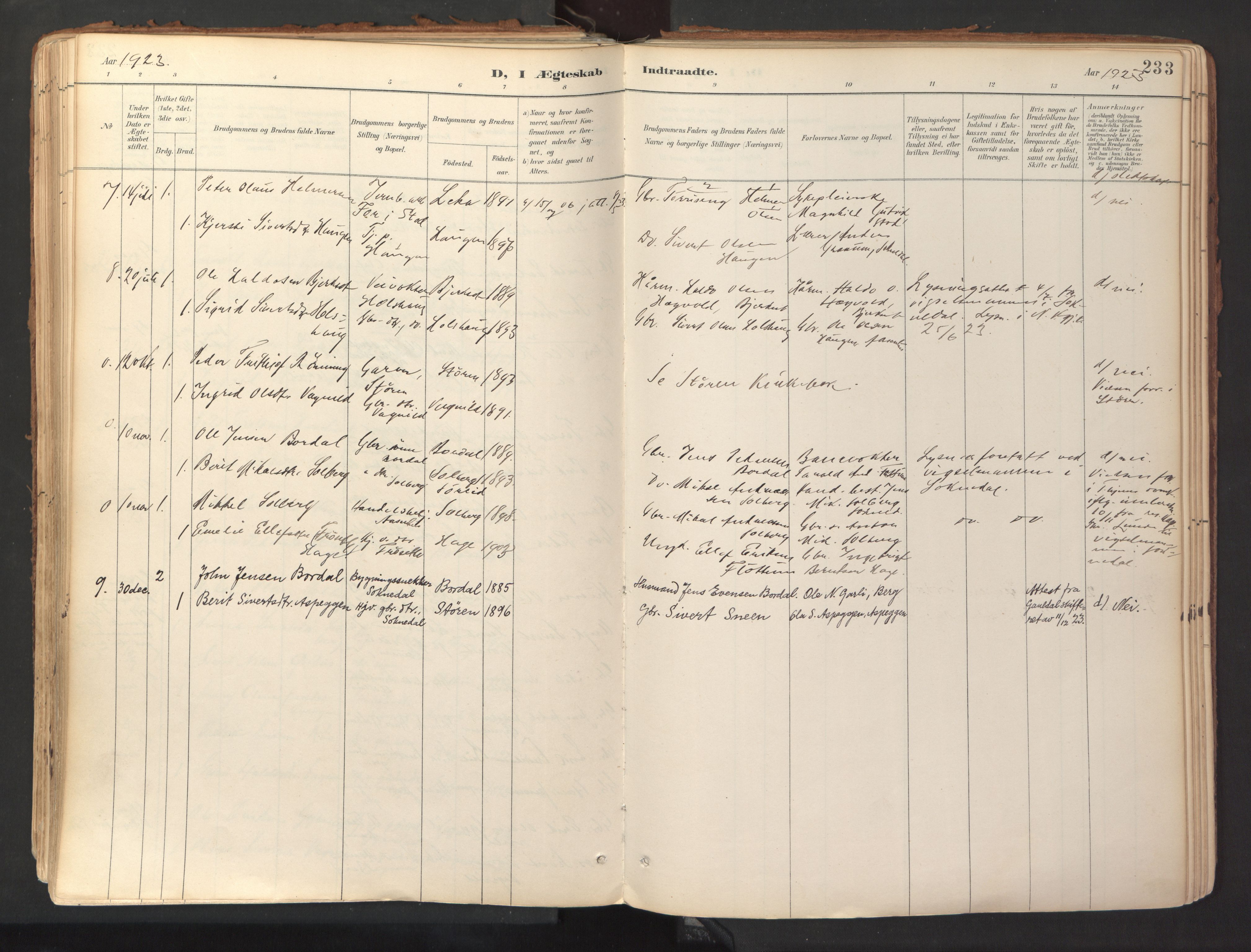 Ministerialprotokoller, klokkerbøker og fødselsregistre - Sør-Trøndelag, SAT/A-1456/689/L1041: Parish register (official) no. 689A06, 1891-1923, p. 233