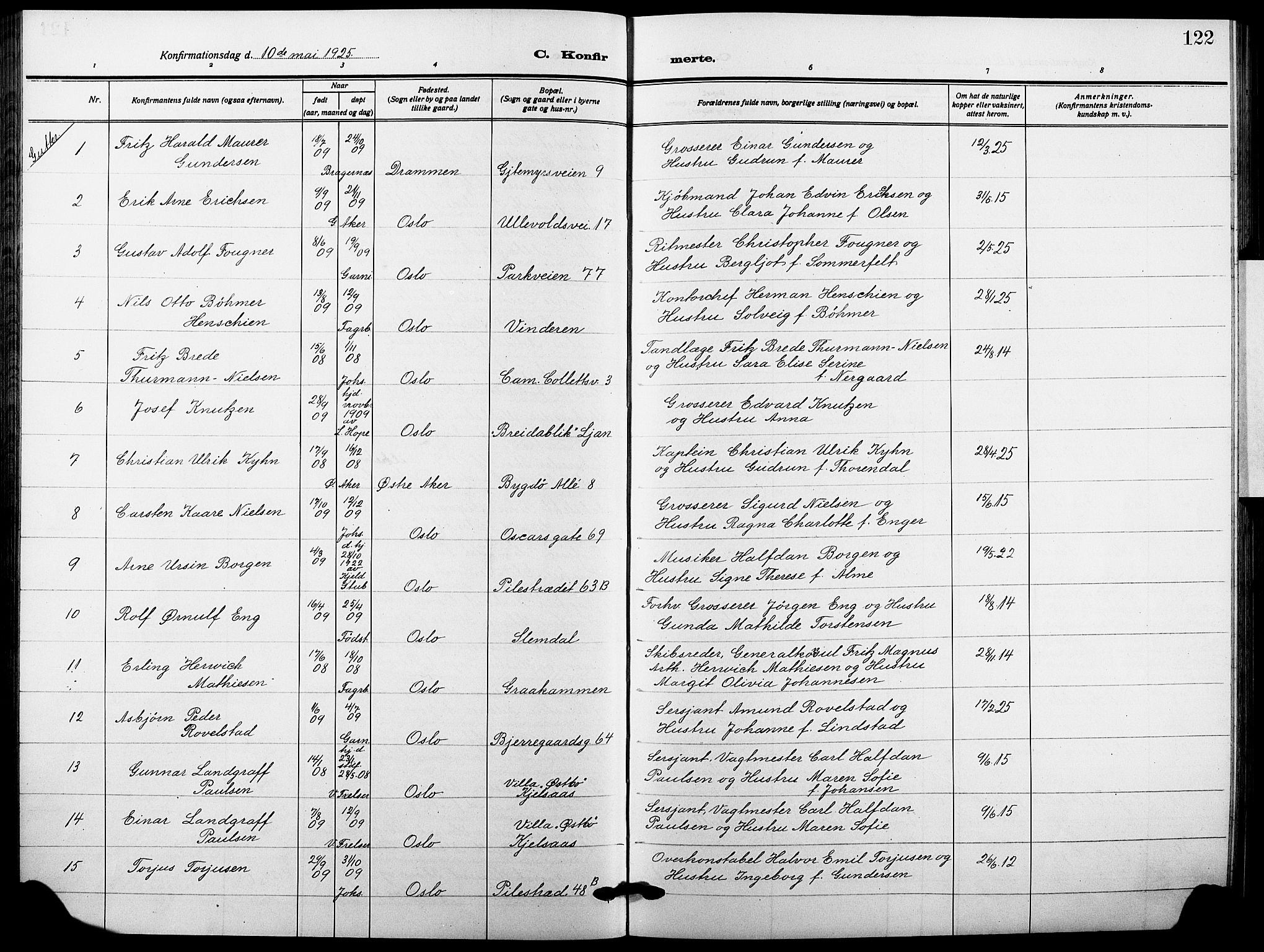 Garnisonsmenigheten Kirkebøker, AV/SAO-A-10846/F/Fa/L0016: Parish register (official) no. 16, 1922-1930, p. 122