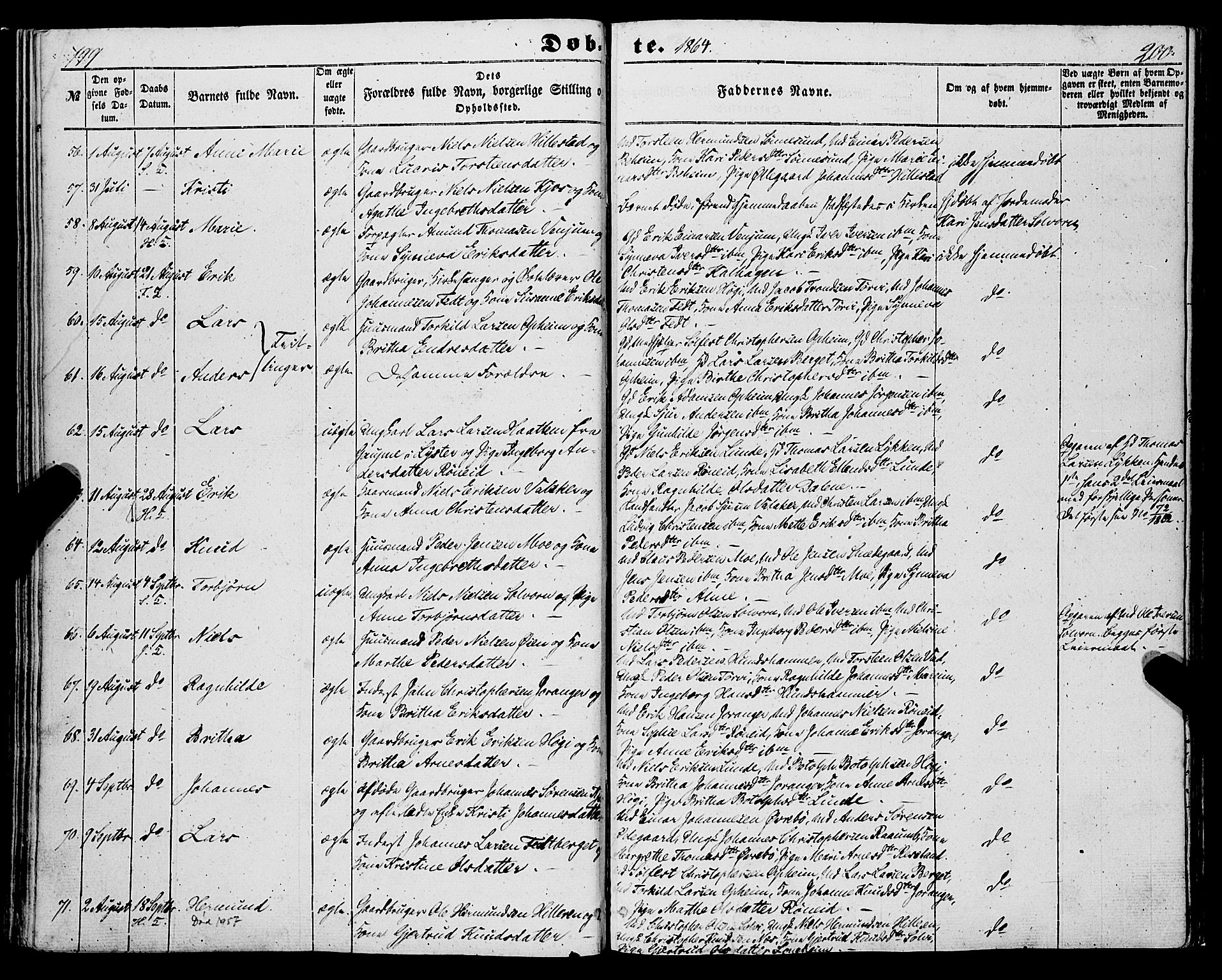 Hafslo sokneprestembete, AV/SAB-A-80301/H/Haa/Haaa/L0009: Parish register (official) no. A 9, 1852-1873, p. 199-200