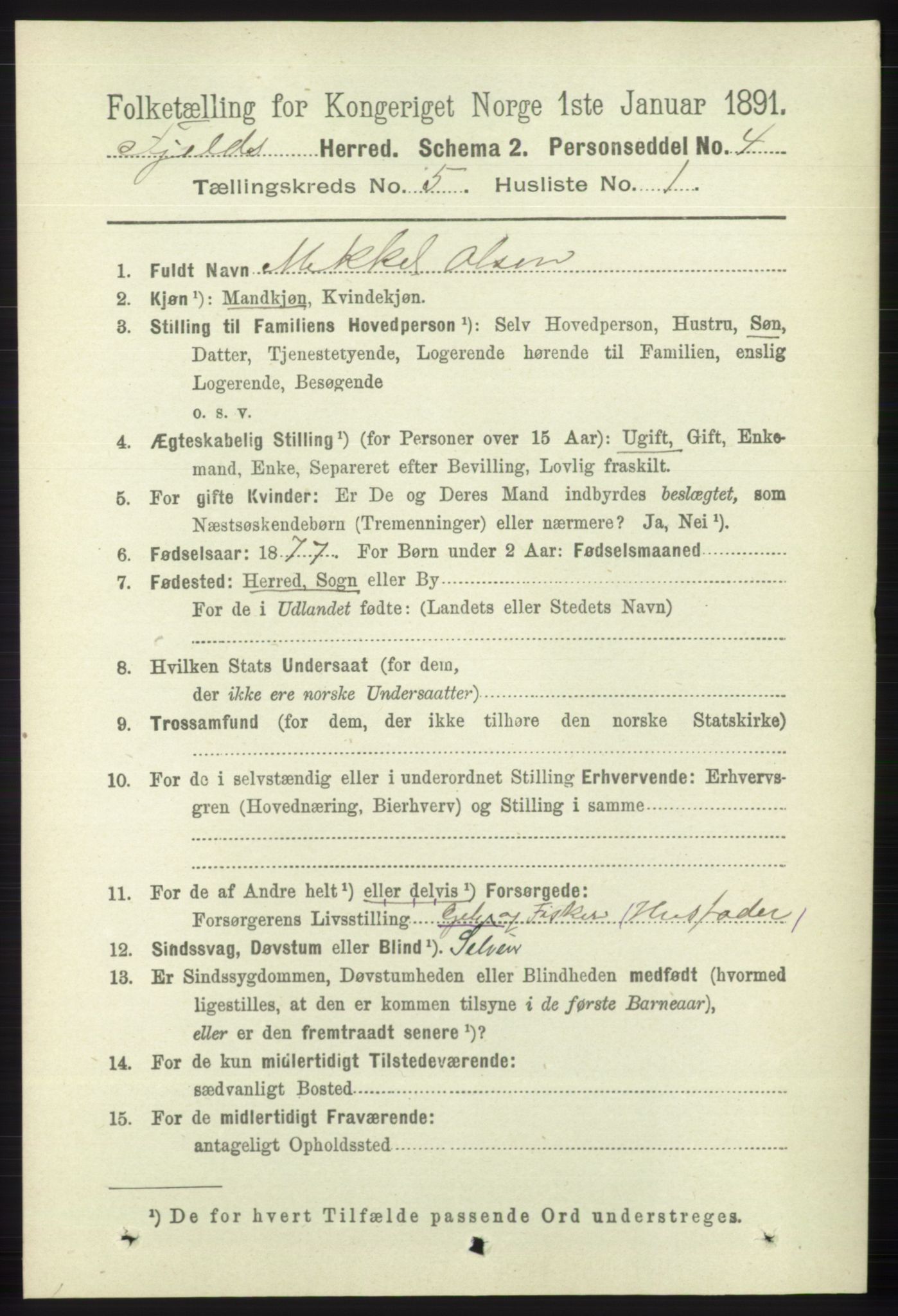 RA, 1891 census for 1246 Fjell, 1891, p. 2557