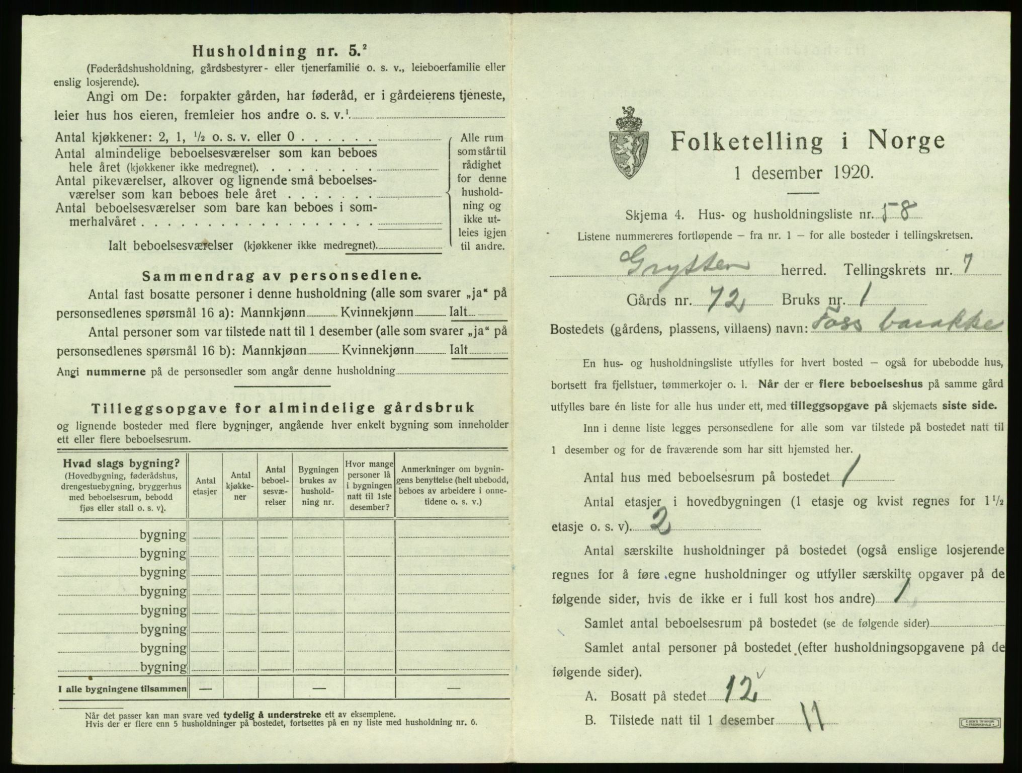 SAT, 1920 census for Grytten, 1920, p. 778