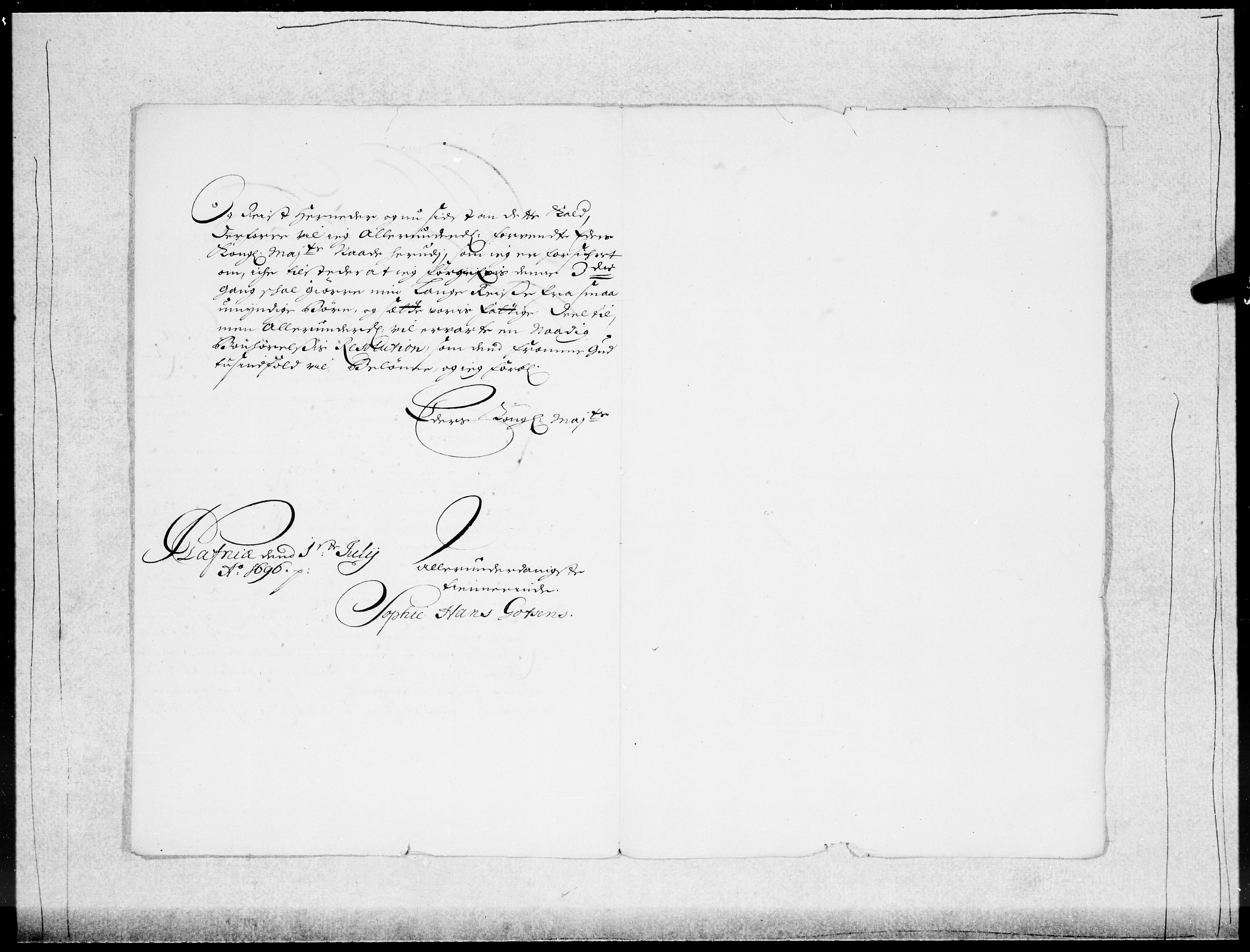 Danske Kanselli 1572-1799, AV/RA-EA-3023/F/Fc/Fcc/Fcca/L0047: Norske innlegg 1572-1799, 1695-1697, p. 257