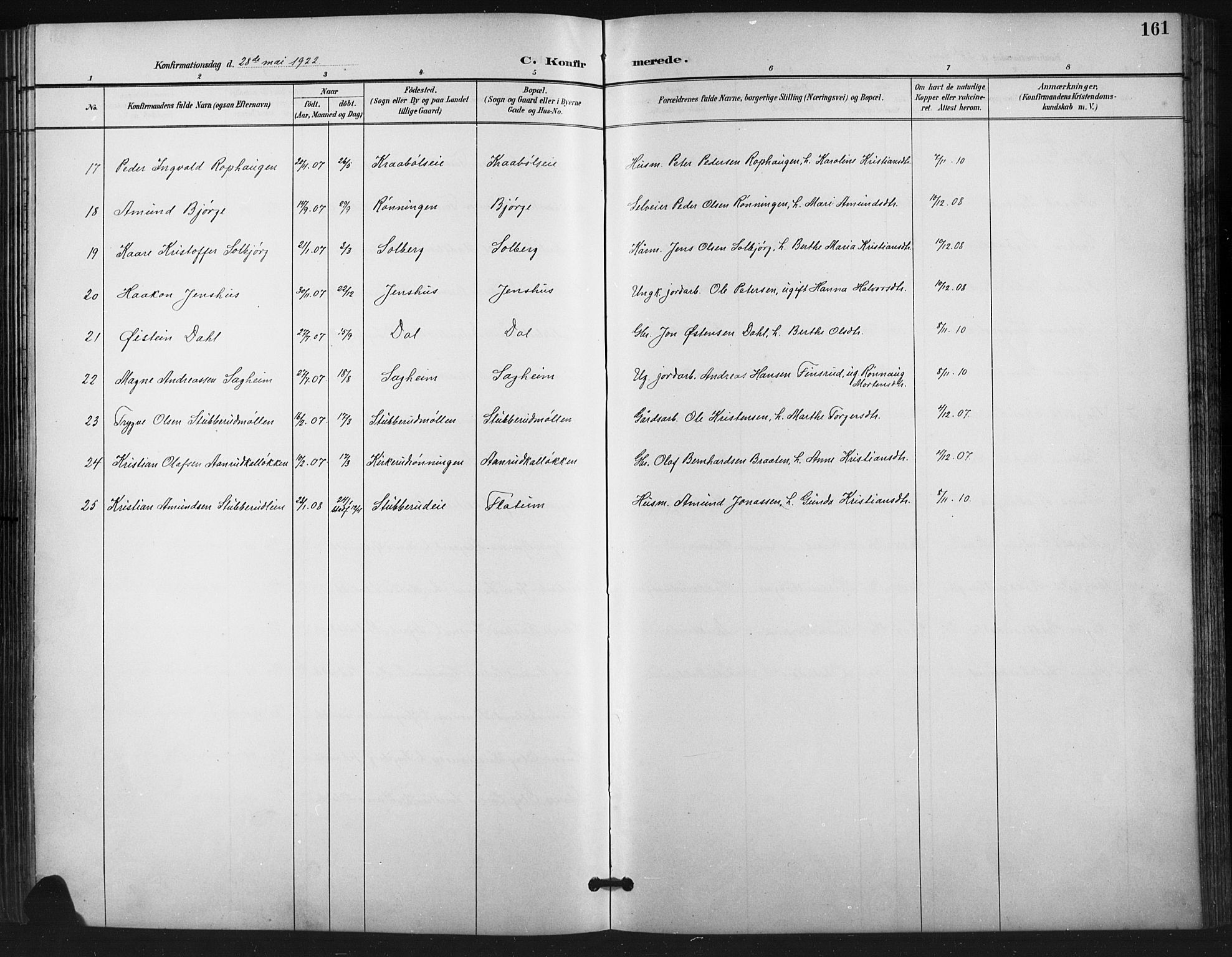 Vestre Gausdal prestekontor, SAH/PREST-094/H/Ha/Hab/L0003: Parish register (copy) no. 3, 1896-1925, p. 161
