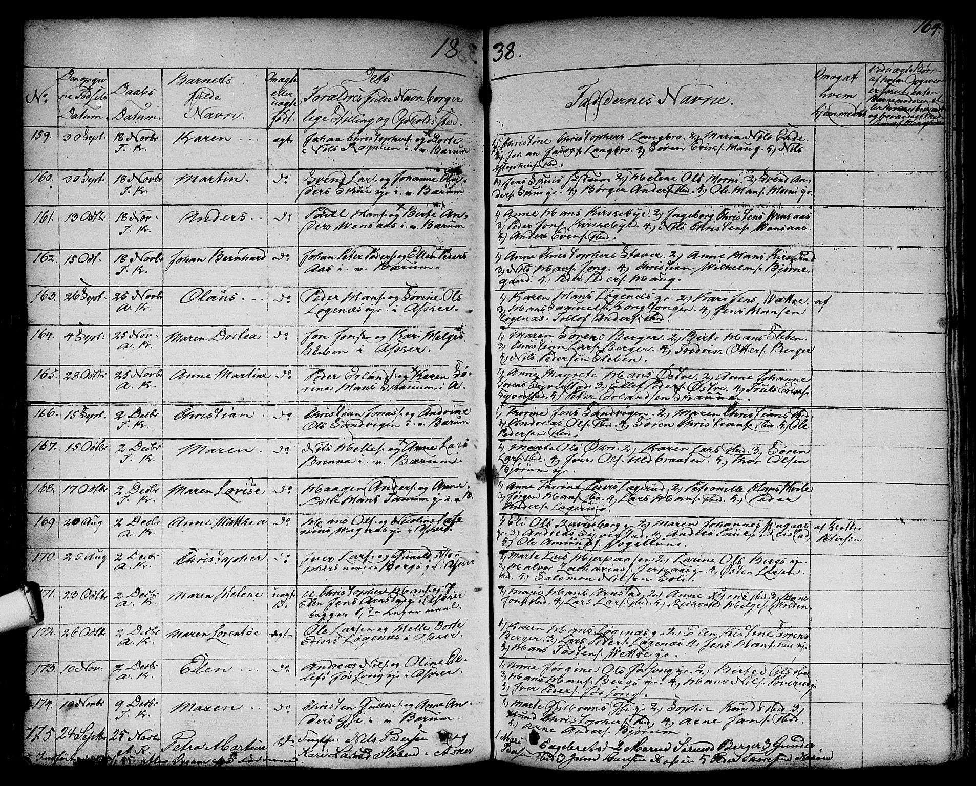 Asker prestekontor Kirkebøker, SAO/A-10256a/F/Fa/L0007: Parish register (official) no. I 7, 1825-1864, p. 164