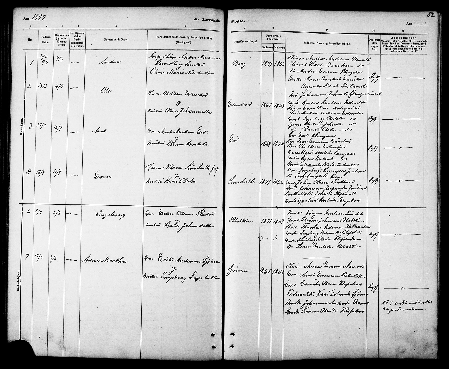 Ministerialprotokoller, klokkerbøker og fødselsregistre - Sør-Trøndelag, AV/SAT-A-1456/694/L1132: Parish register (copy) no. 694C04, 1887-1914, p. 52