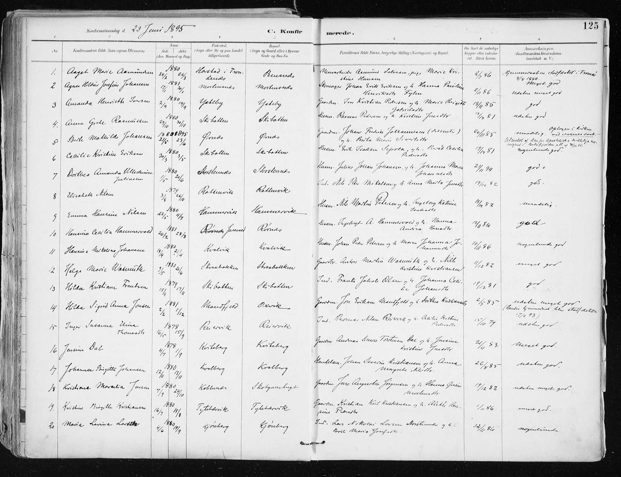 Lyngen sokneprestembete, SATØ/S-1289/H/He/Hea/L0008kirke: Parish register (official) no. 8, 1891-1902, p. 125