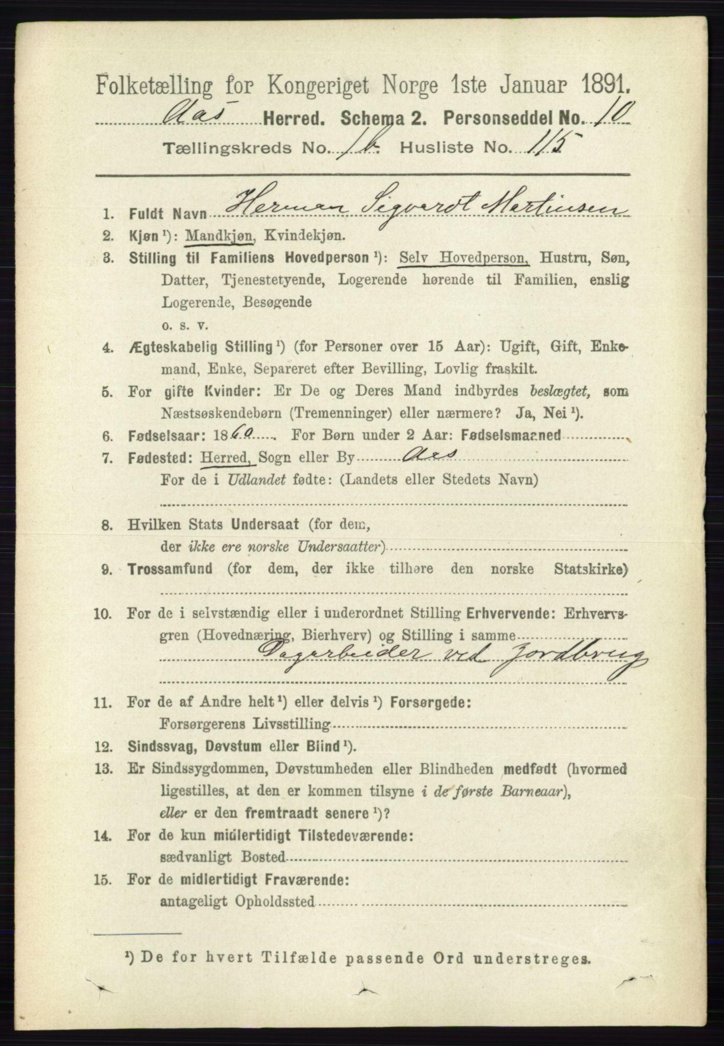 RA, 1891 census for 0214 Ås, 1891, p. 1489