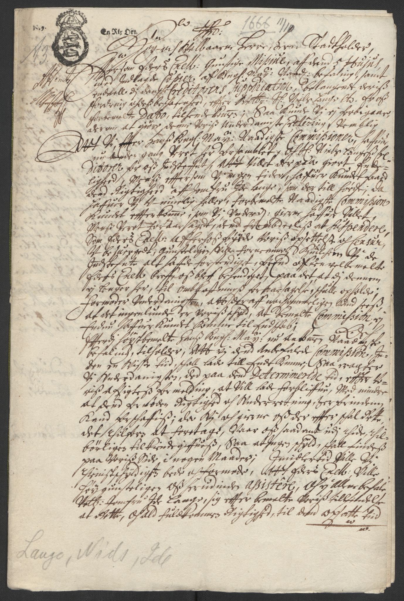 Stattholderembetet 1572-1771, RA/EA-2870/El/L0024/0002: Forskjellige pakkesaker / Om arven etter Nils Lange, 1666-1667, p. 2