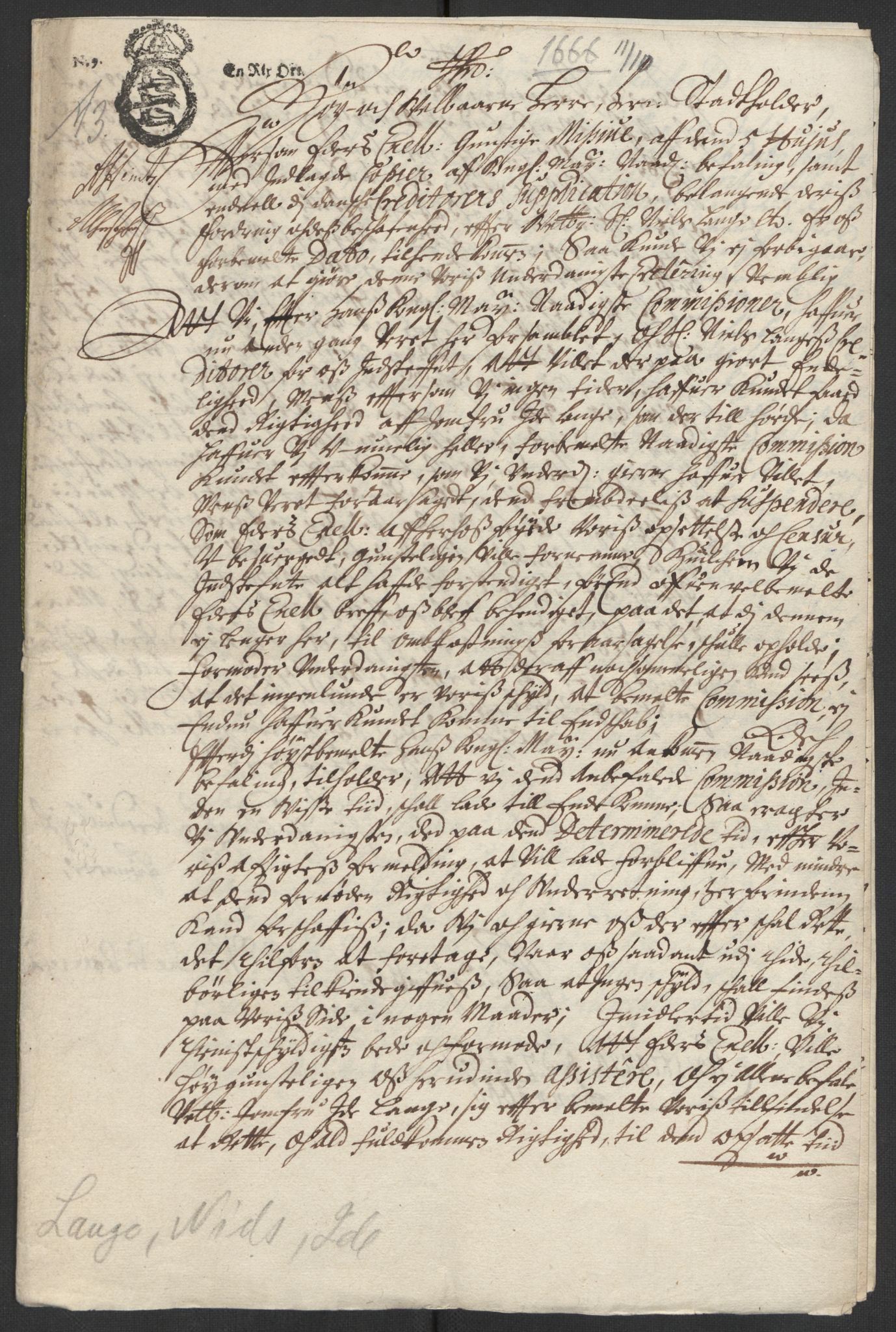 Stattholderembetet 1572-1771, AV/RA-EA-2870/El/L0024/0002: Forskjellige pakkesaker / Om arven etter Nils Lange, 1666-1667, p. 2