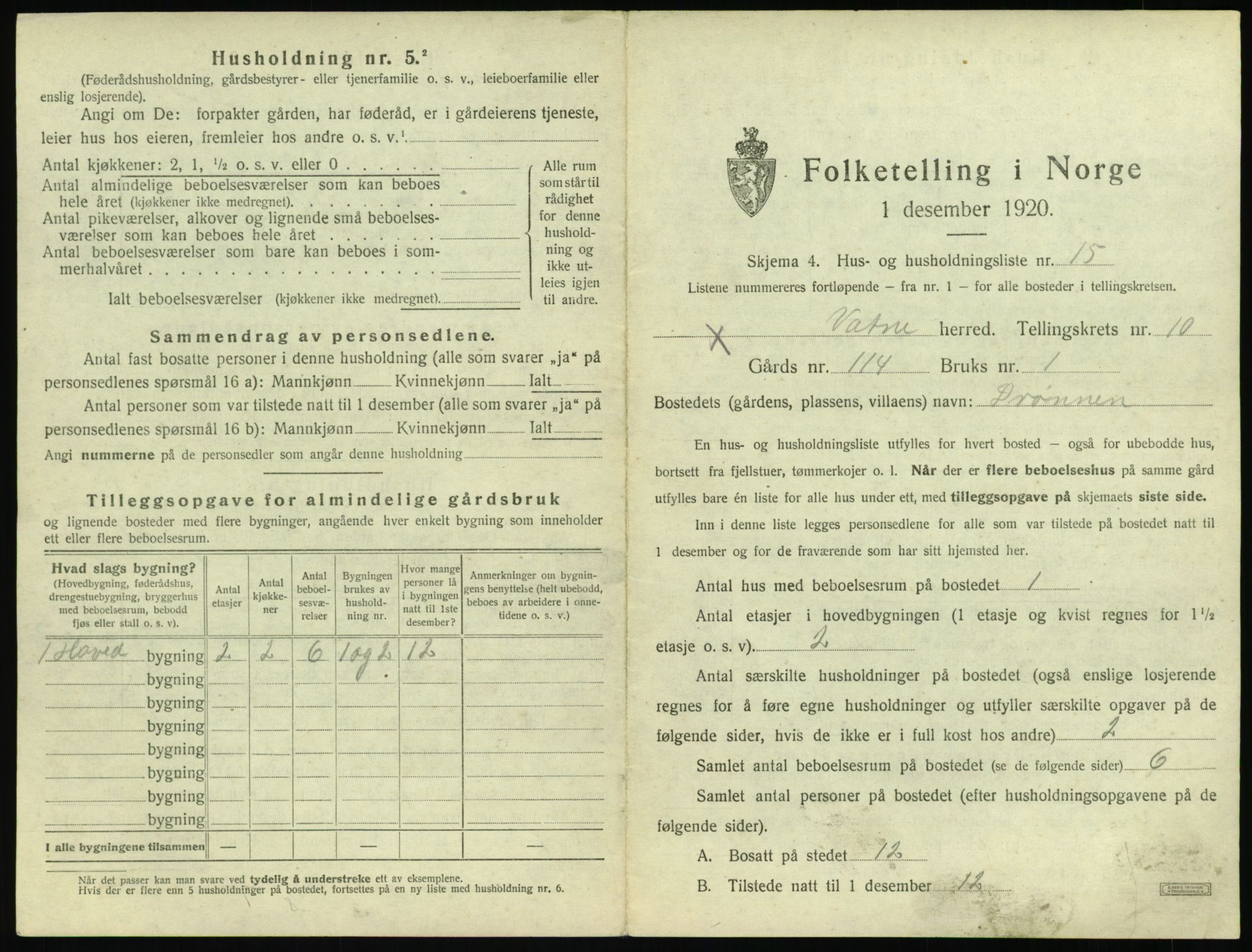 SAT, 1920 census for Vatne, 1920, p. 568