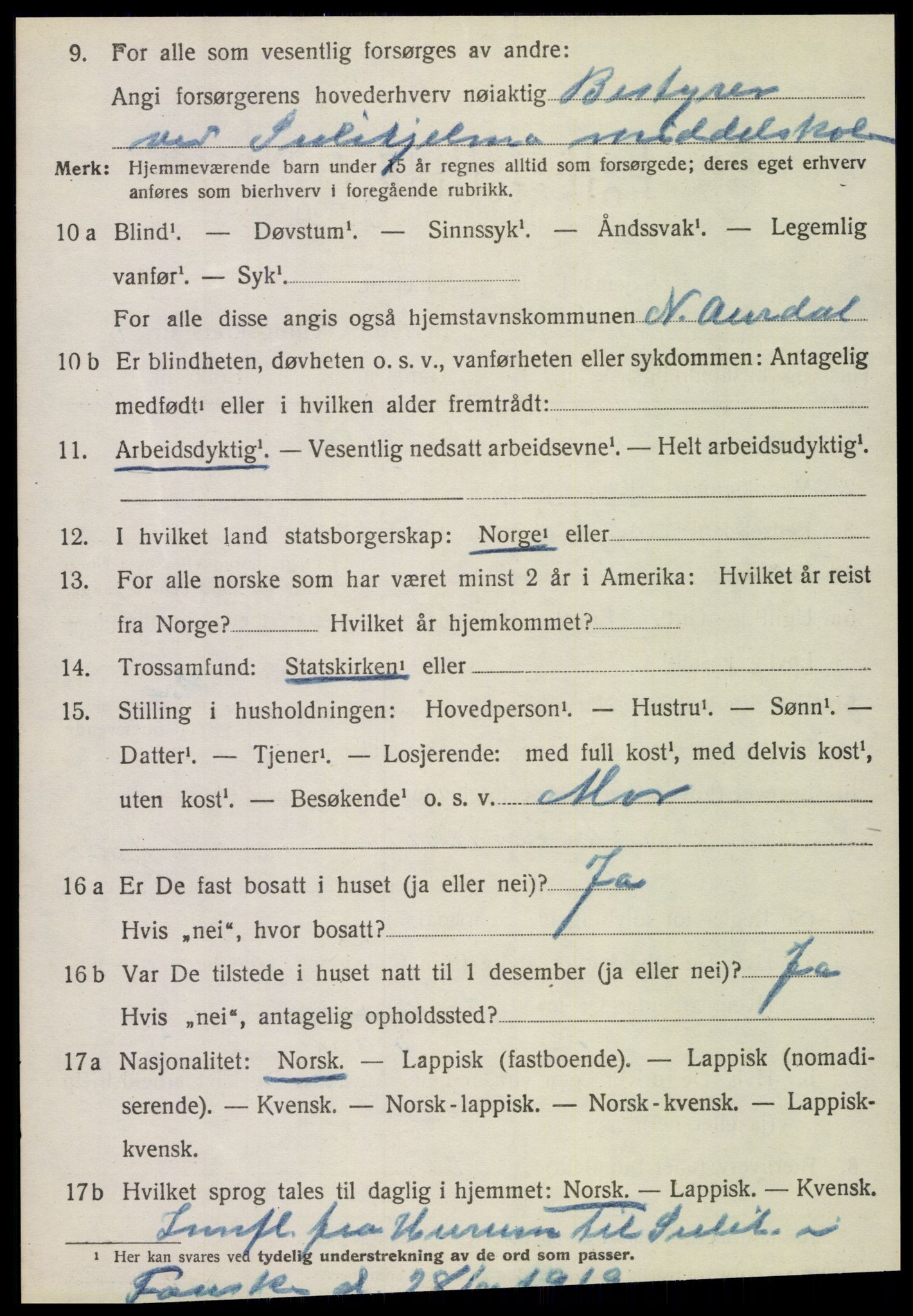 SAT, 1920 census for Fauske, 1920, p. 5447