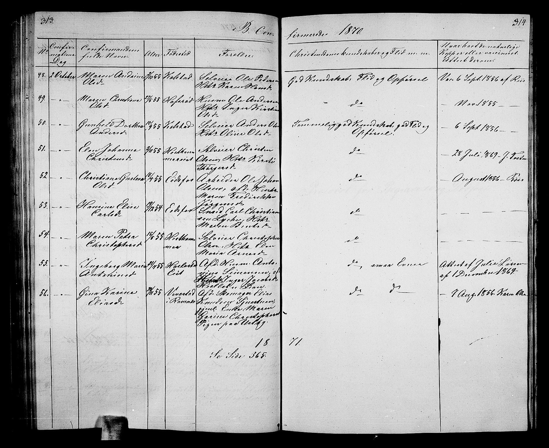 Hof kirkebøker, AV/SAKO-A-64/G/Ga/L0002: Parish register (copy) no. I 2, 1859-1873, p. 313-314