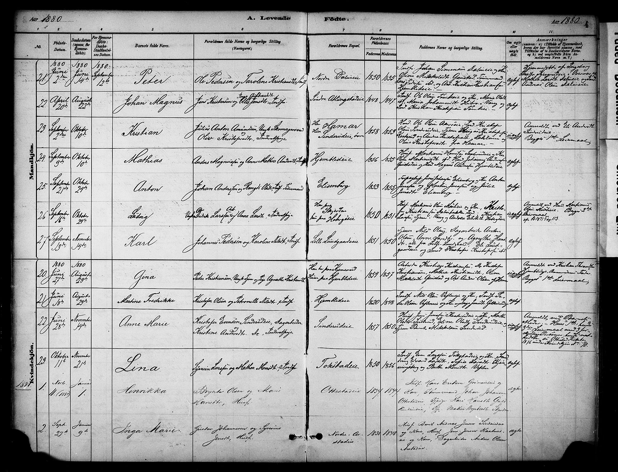 Stange prestekontor, AV/SAH-PREST-002/K/L0019: Parish register (official) no. 19, 1880-1891, p. 4