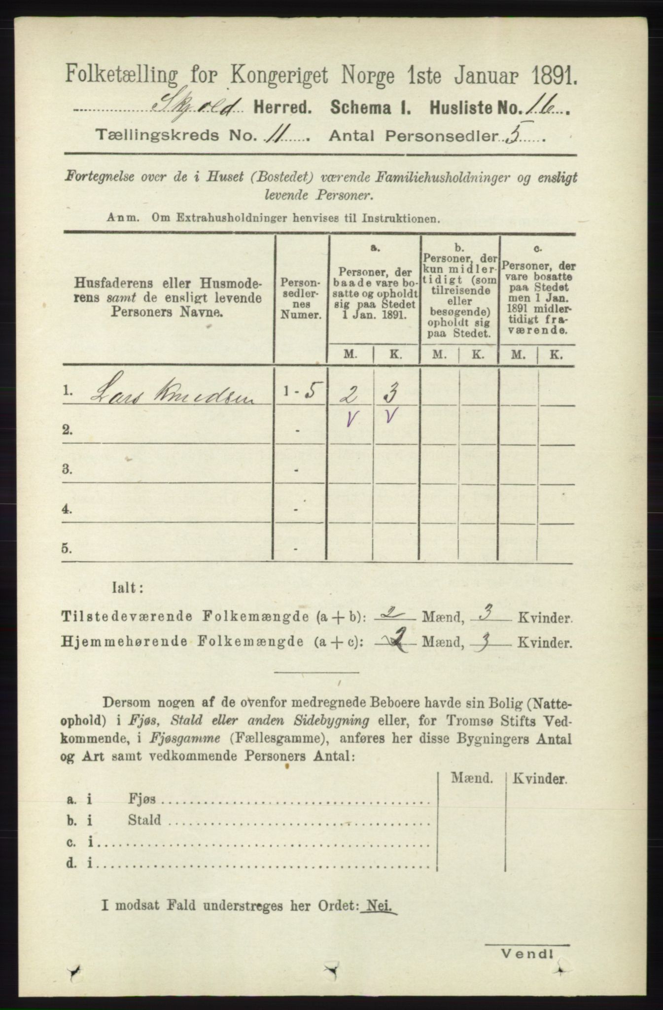 RA, 1891 census for 1154 Skjold, 1891, p. 2051