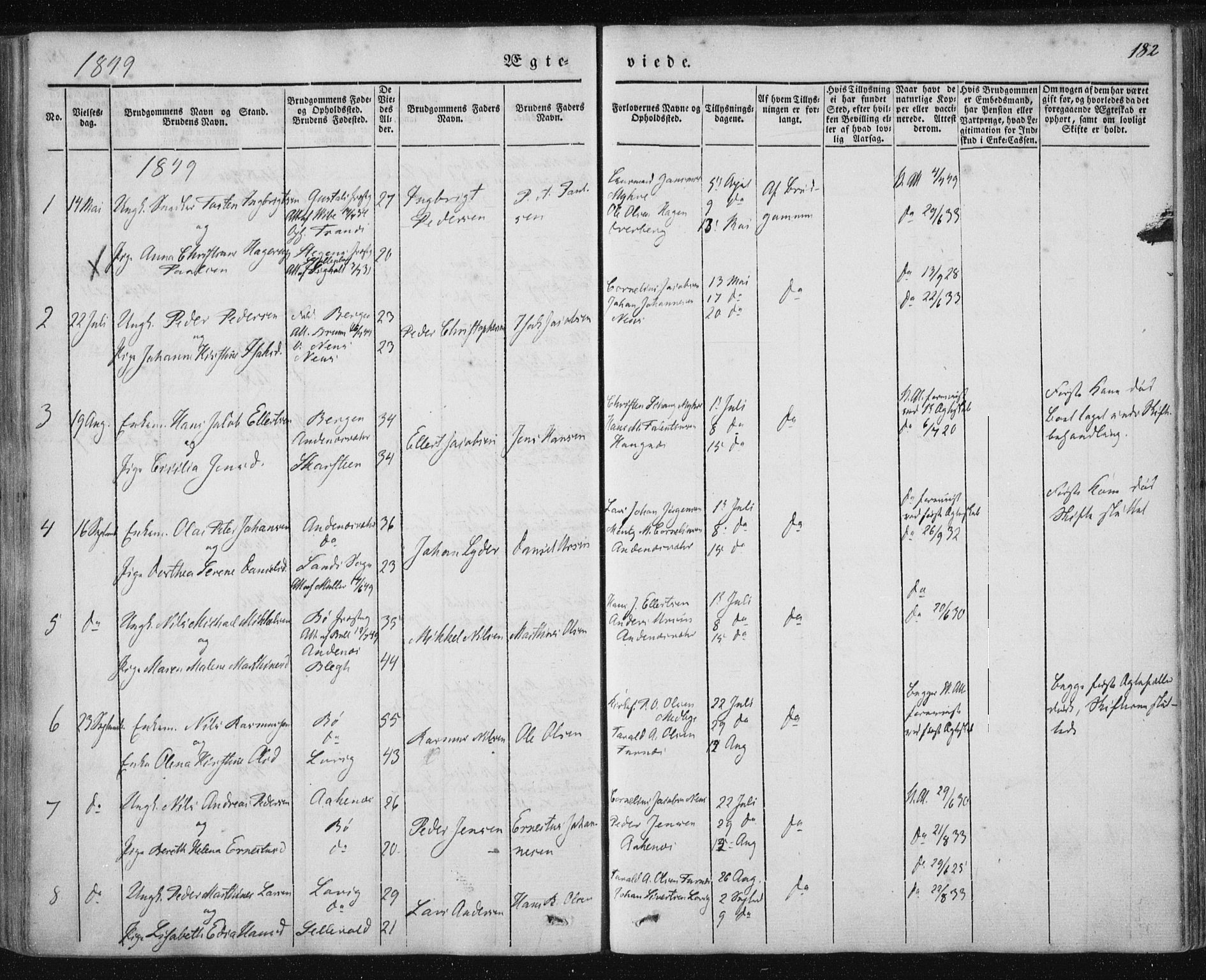 Ministerialprotokoller, klokkerbøker og fødselsregistre - Nordland, SAT/A-1459/897/L1396: Parish register (official) no. 897A04, 1842-1866, p. 182