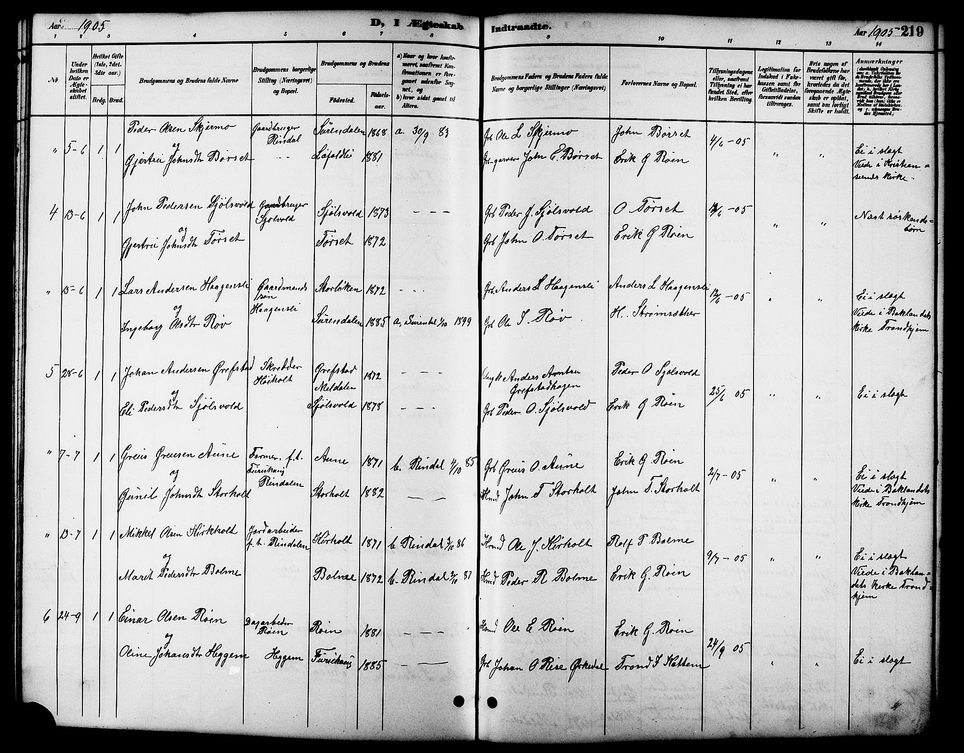 Ministerialprotokoller, klokkerbøker og fødselsregistre - Møre og Romsdal, AV/SAT-A-1454/598/L1078: Parish register (copy) no. 598C03, 1892-1909, p. 219