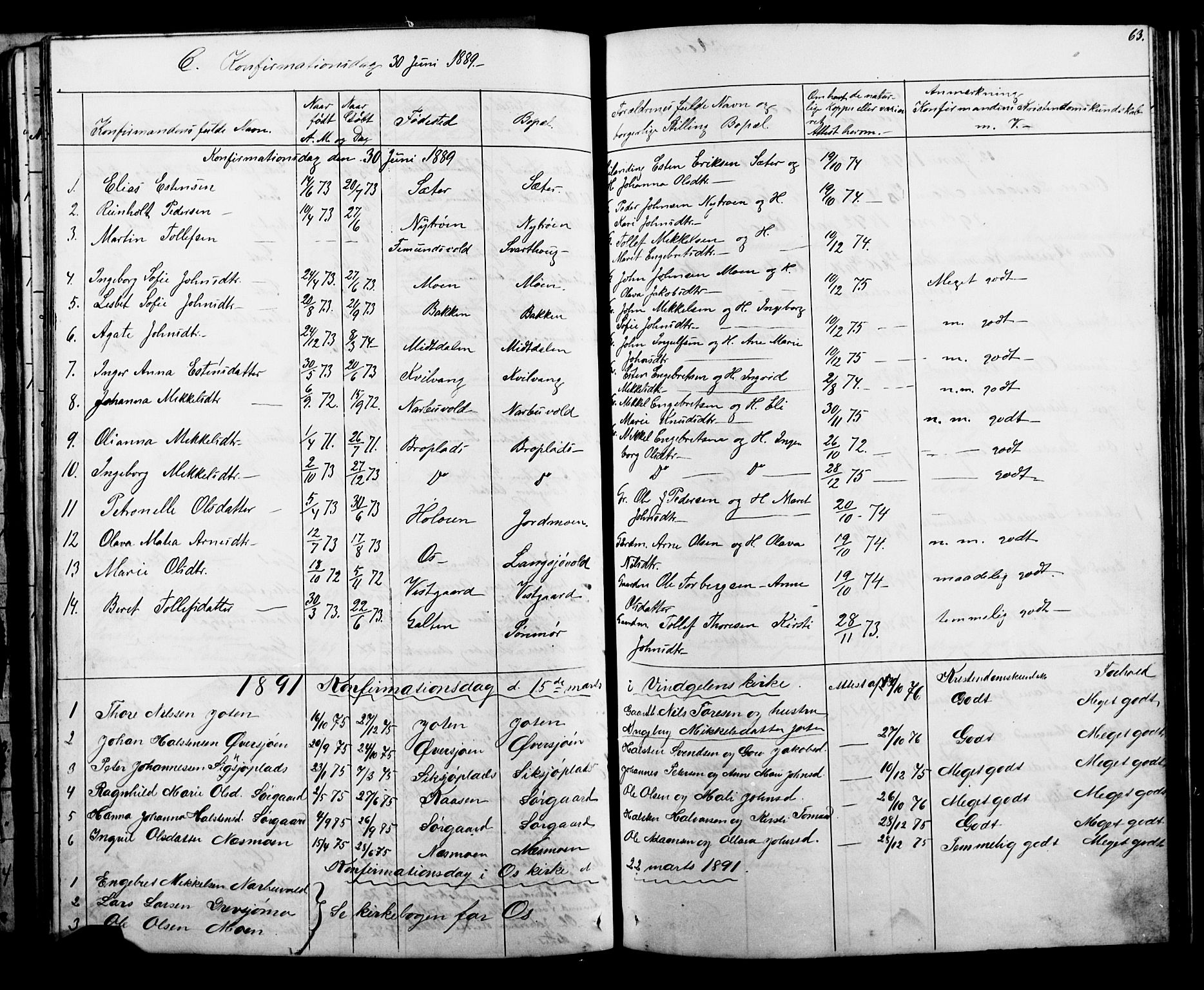 Tolga prestekontor, SAH/PREST-062/L/L0006: Parish register (copy) no. 6, 1864-1894, p. 63