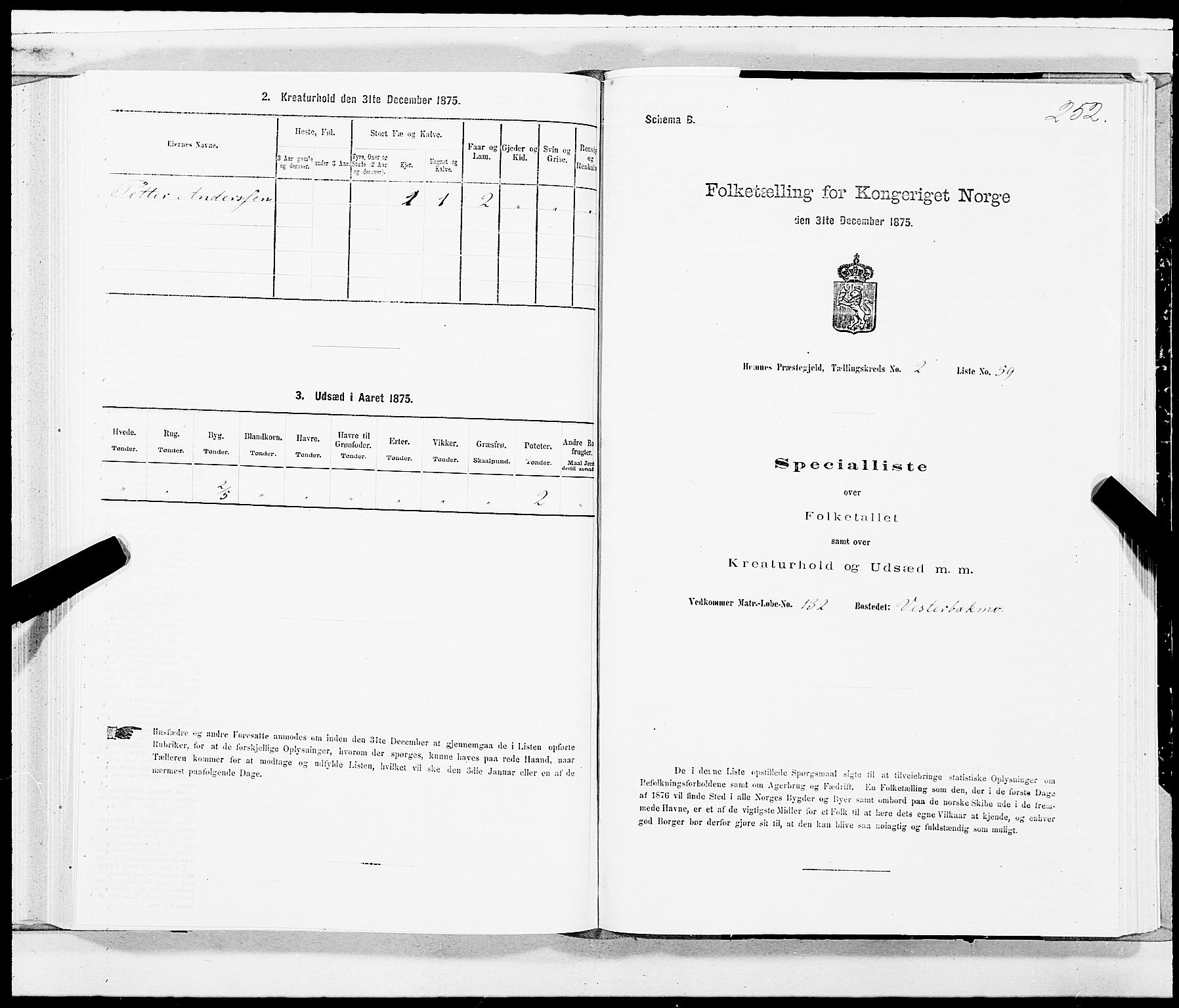 SAT, 1875 census for 1832P Hemnes, 1875, p. 1252