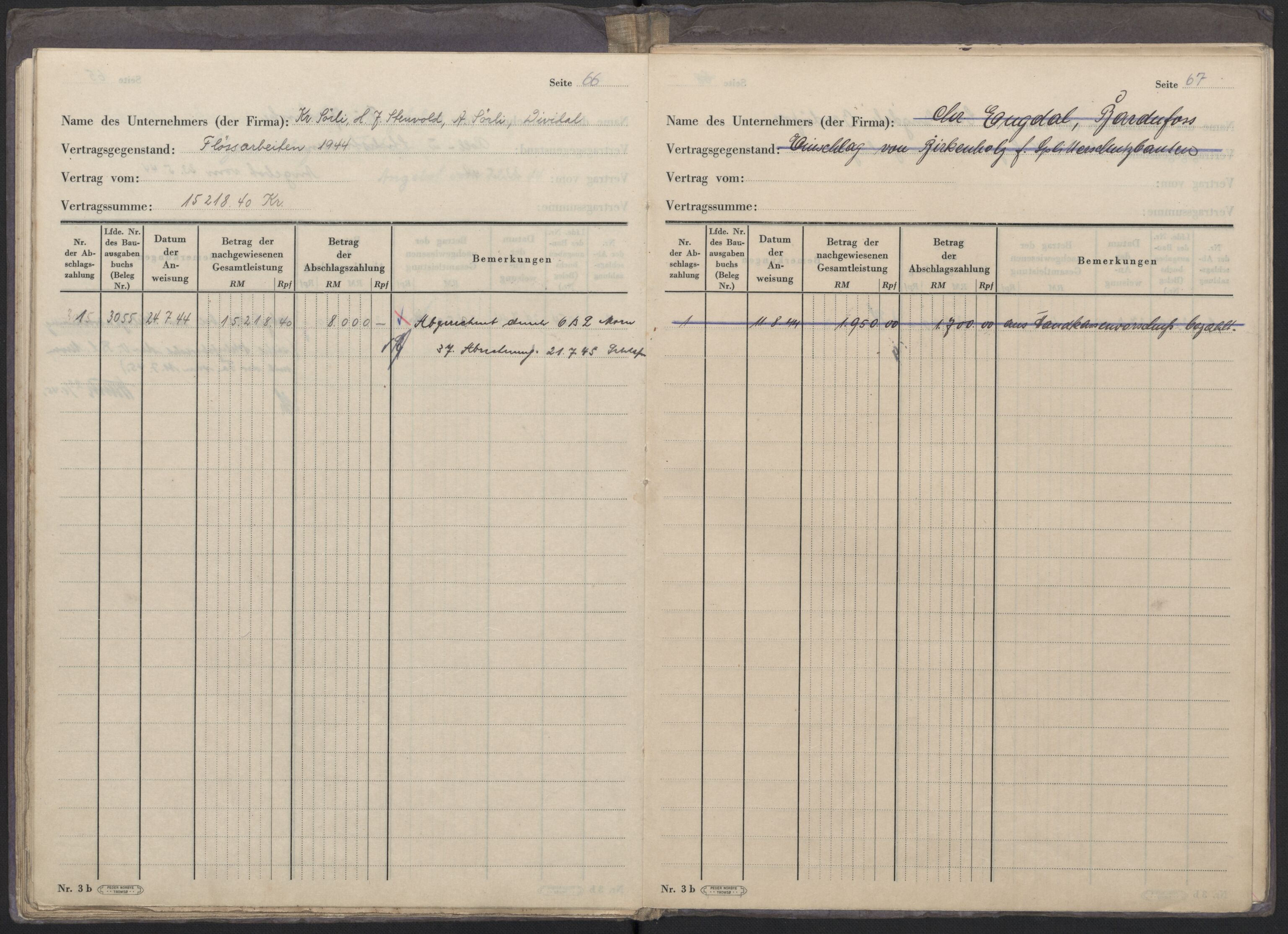 Tyske arkiver, Organisation Todt (OT), Einsatzgruppe Wiking, AV/RA-RAFA-2188/2/F/Fg/Fgb/L0005: Bltg. L.W. Bardufoss: Diverse regnskapsbøker, 1940