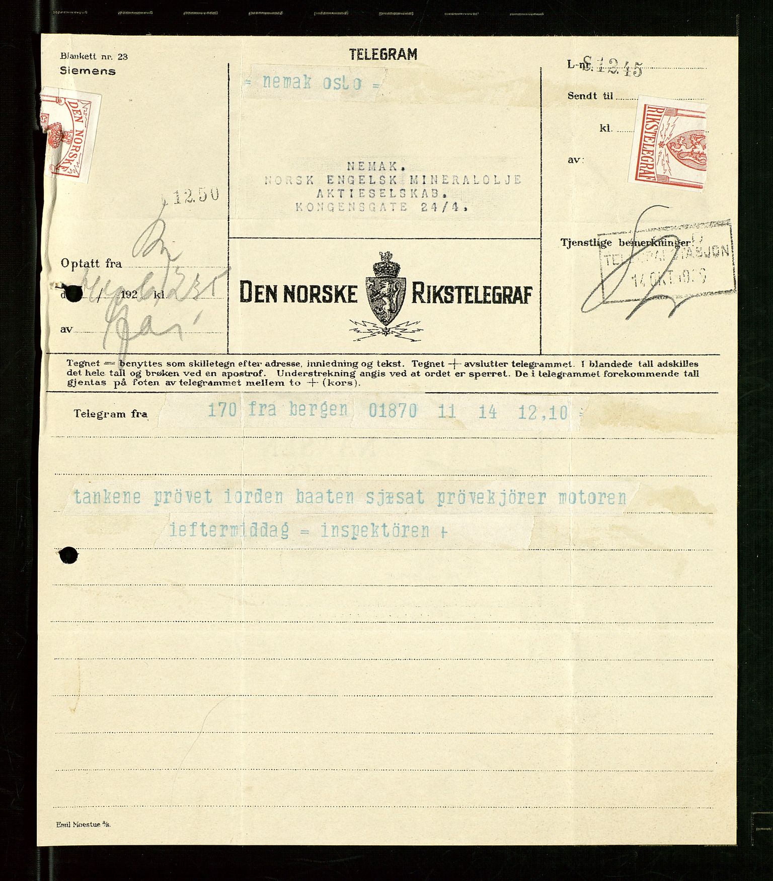 Pa 1521 - A/S Norske Shell, SAST/A-101915/E/Ea/Eaa/L0024: Sjefskorrespondanse, 1926, p. 445