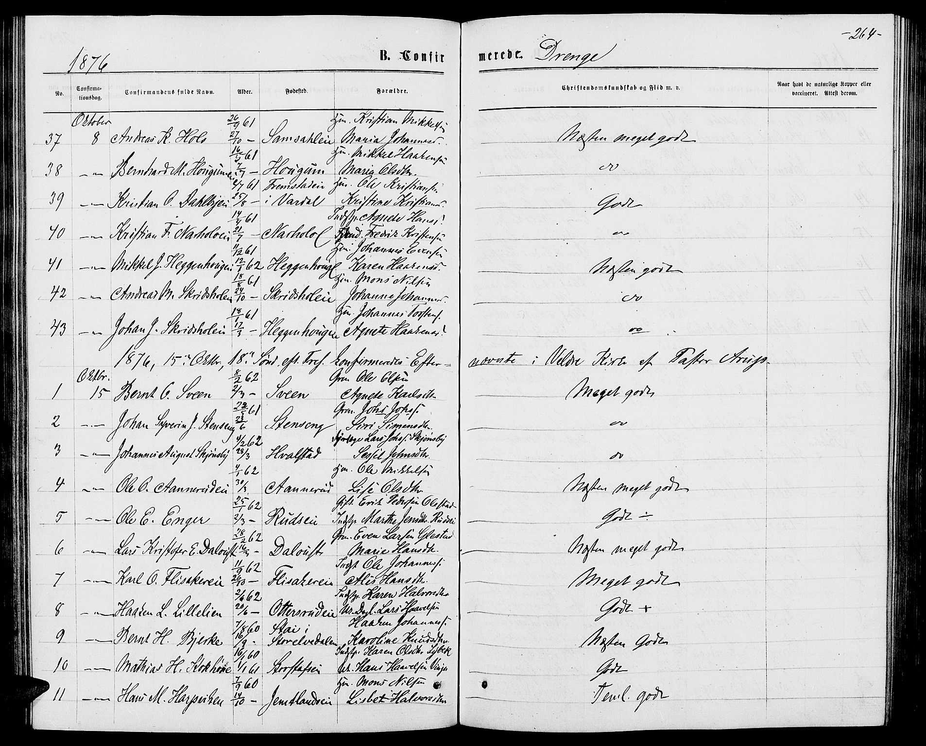 Ringsaker prestekontor, AV/SAH-PREST-014/L/La/L0008: Parish register (copy) no. 8, 1870-1878, p. 264