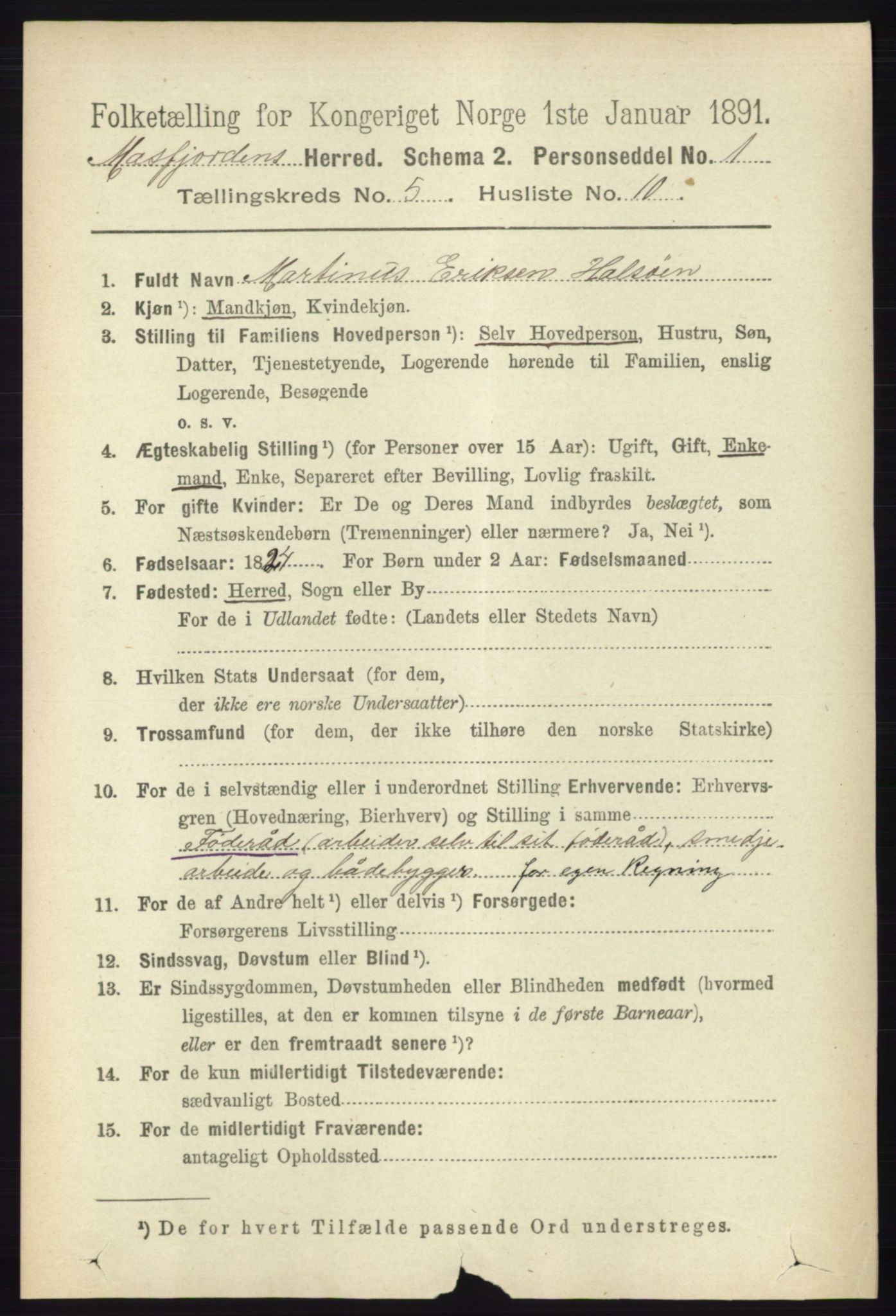 RA, 1891 census for 1266 Masfjorden, 1891, p. 919