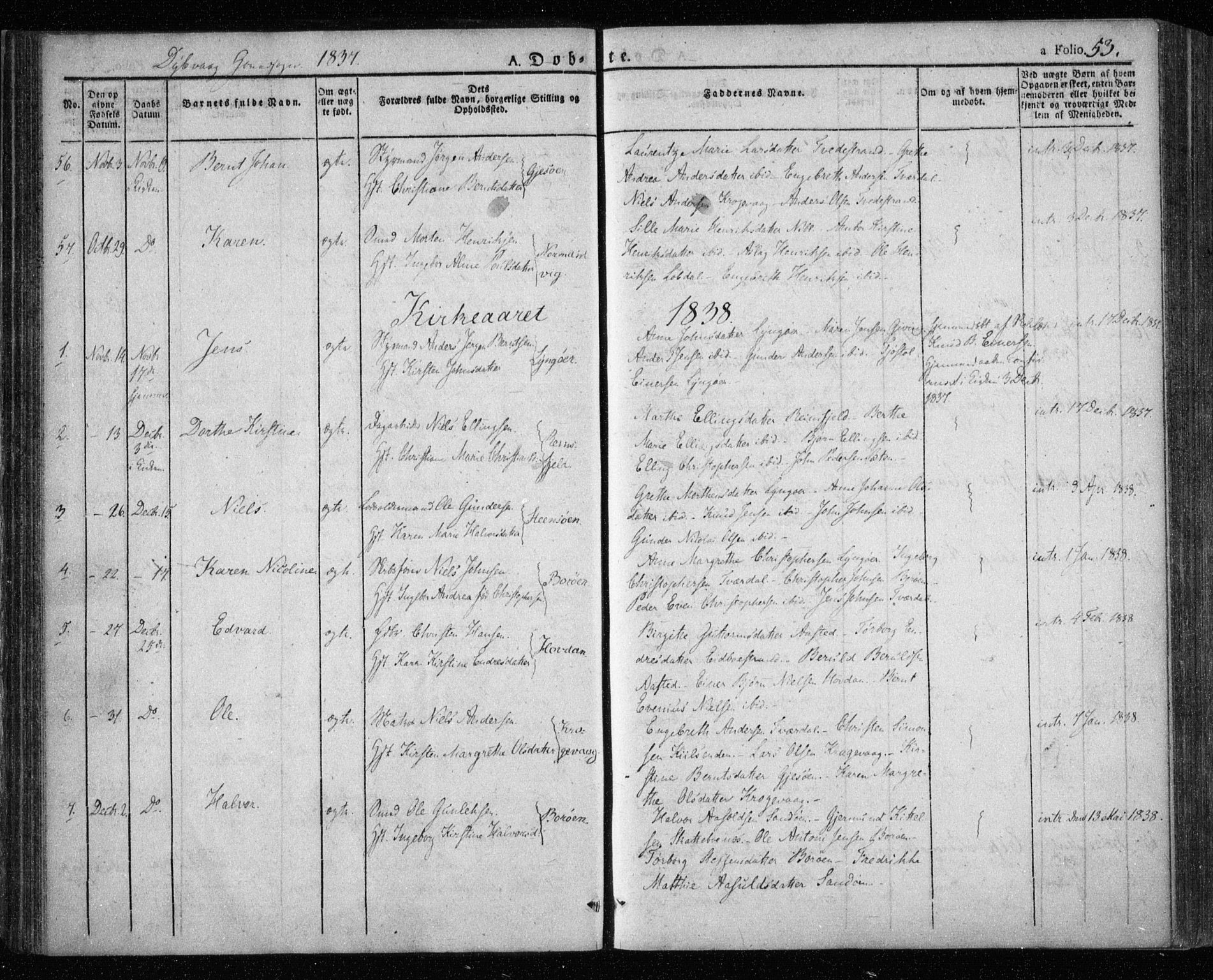 Dypvåg sokneprestkontor, SAK/1111-0007/F/Fa/Faa/L0004: Parish register (official) no. A 4, 1824-1840, p. 53
