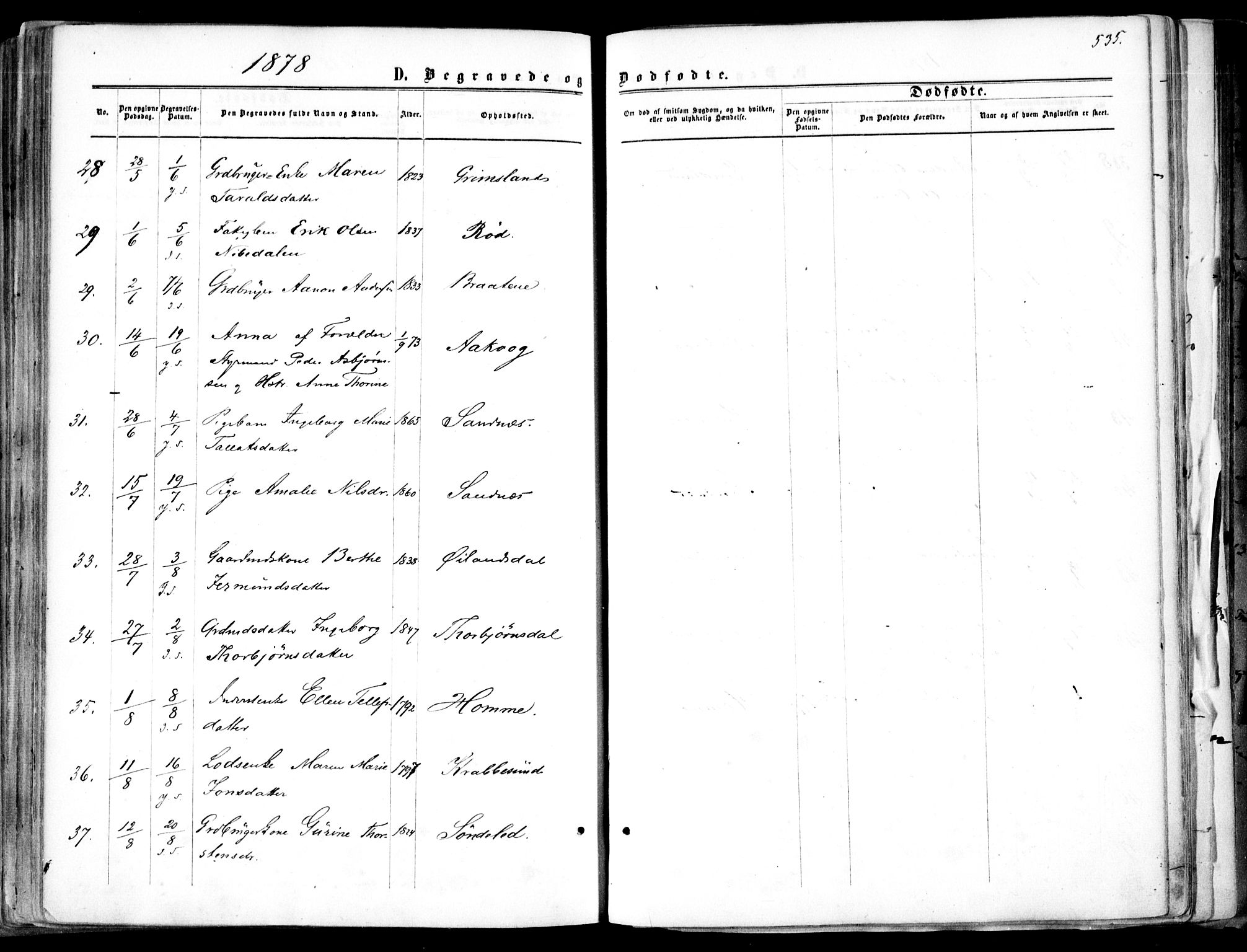 Søndeled sokneprestkontor, AV/SAK-1111-0038/F/Fa/L0003: Parish register (official) no. A 3, 1861-1879, p. 535