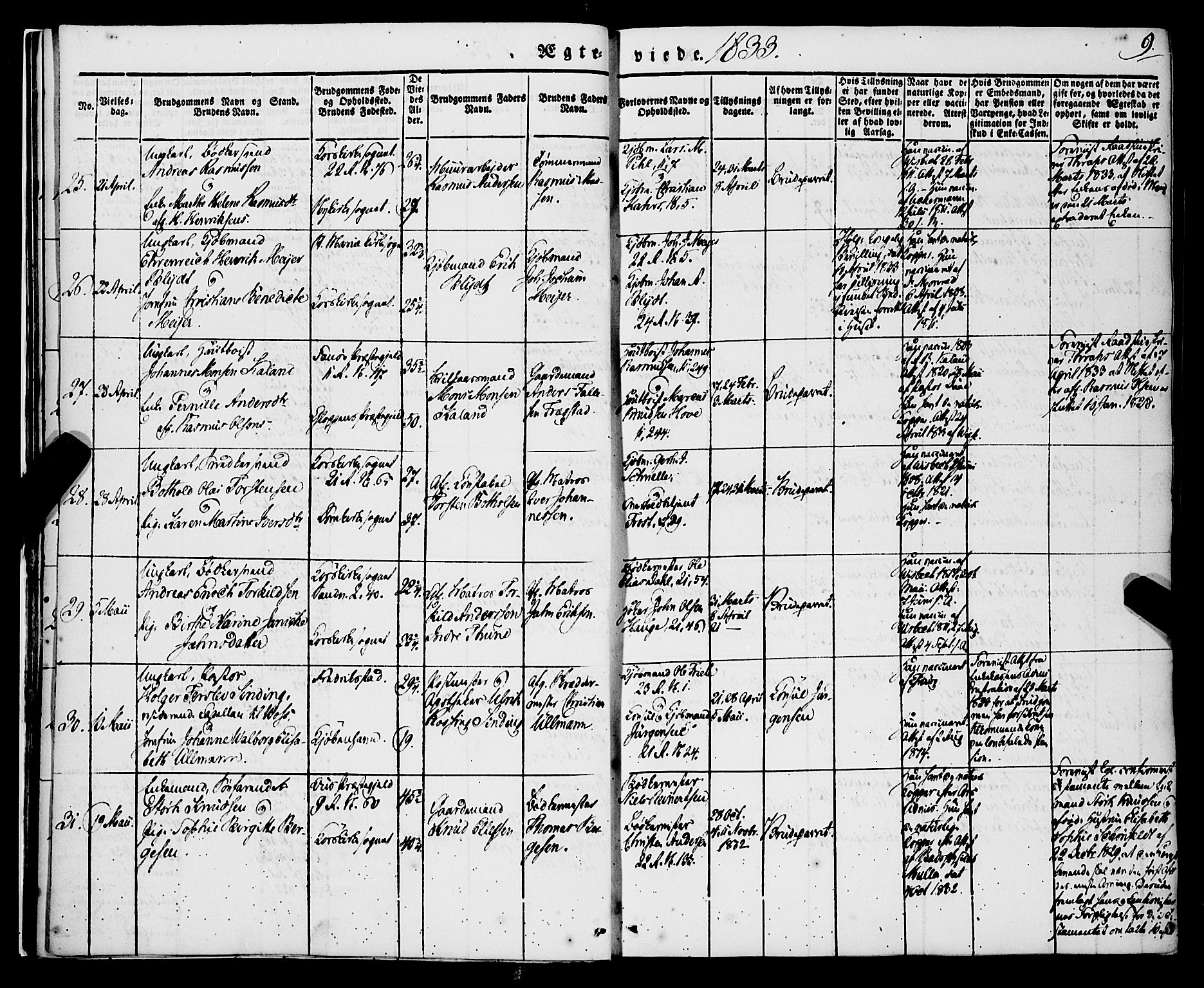 Korskirken sokneprestembete, SAB/A-76101/H/Haa/L0034: Parish register (official) no. D 1, 1832-1852, p. 9
