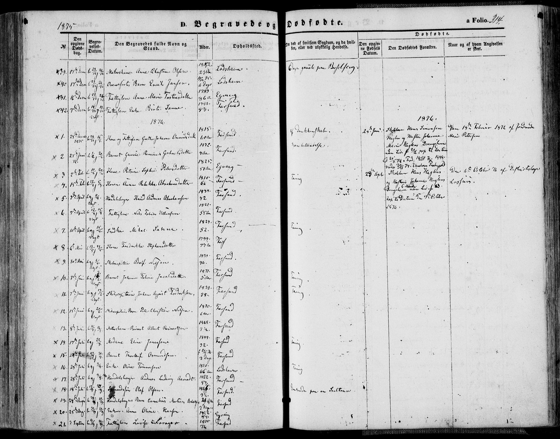 Farsund sokneprestkontor, AV/SAK-1111-0009/F/Fa/L0005: Parish register (official) no. A 5, 1863-1886, p. 314