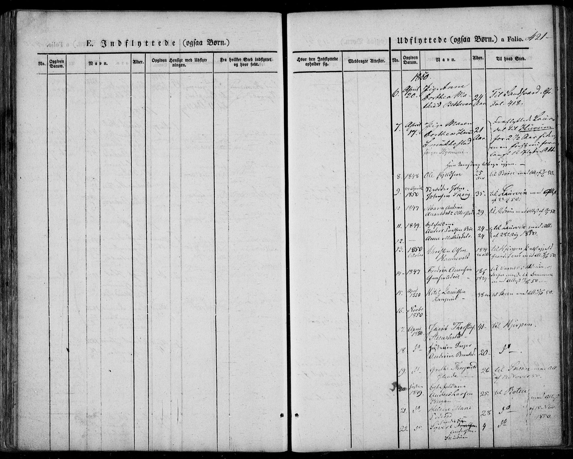 Lardal kirkebøker, SAKO/A-350/F/Fa/L0006: Parish register (official) no. I 6, 1835-1860, p. 421