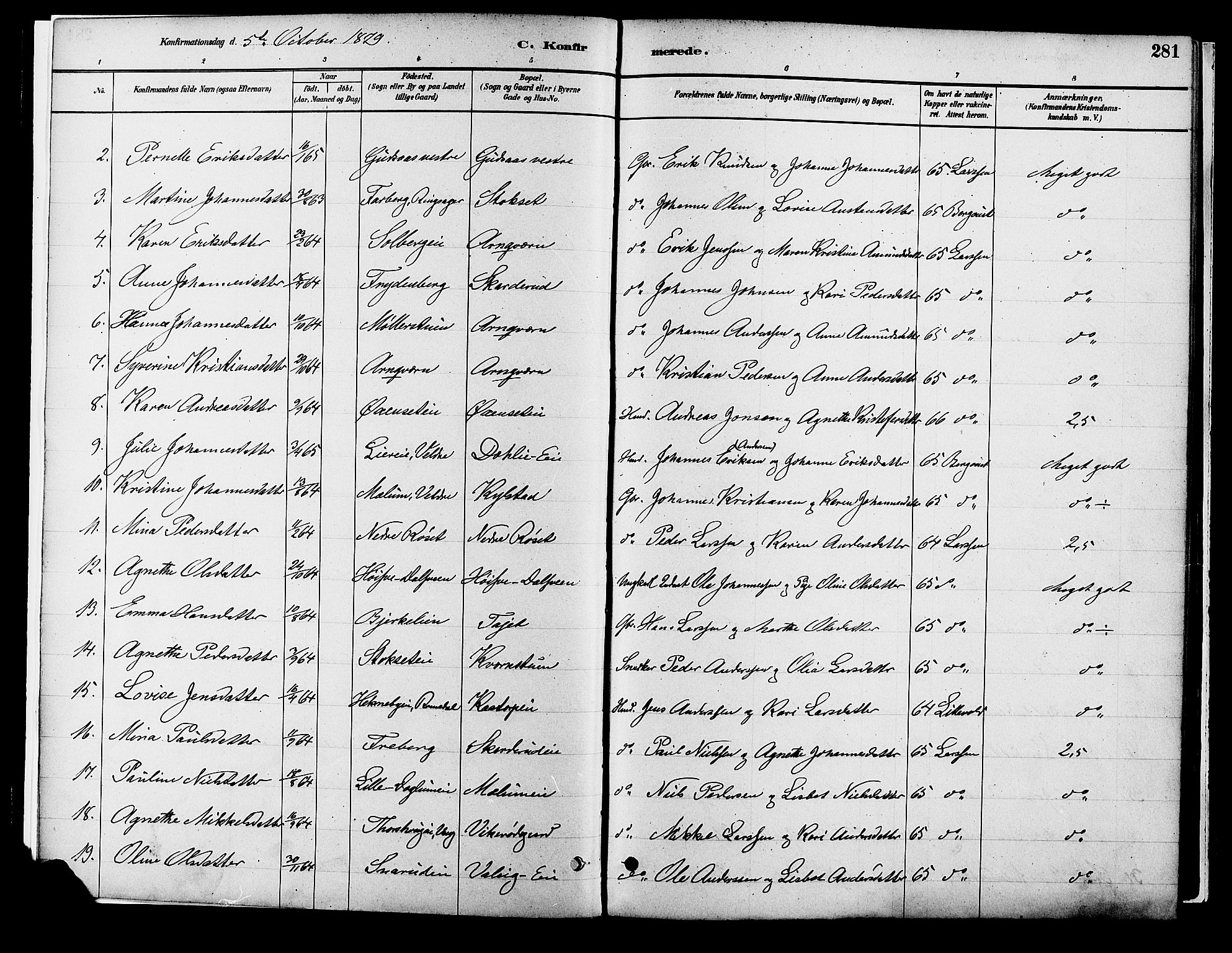 Vang prestekontor, Hedmark, AV/SAH-PREST-008/H/Ha/Haa/L0018B: Parish register (official) no. 18B, 1880-1906, p. 281