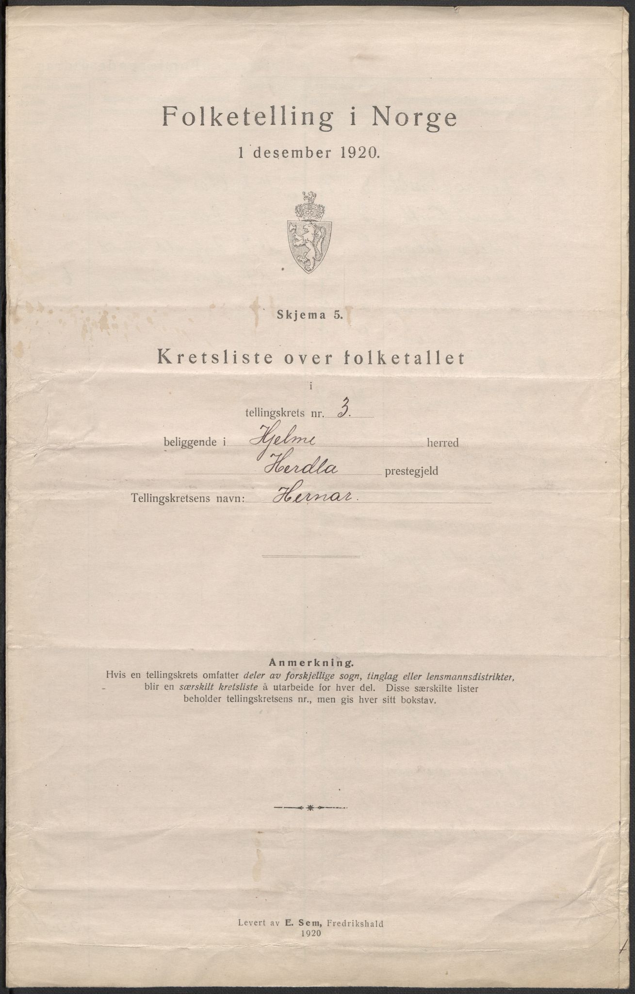 SAB, 1920 census for Hjelme, 1920, p. 11