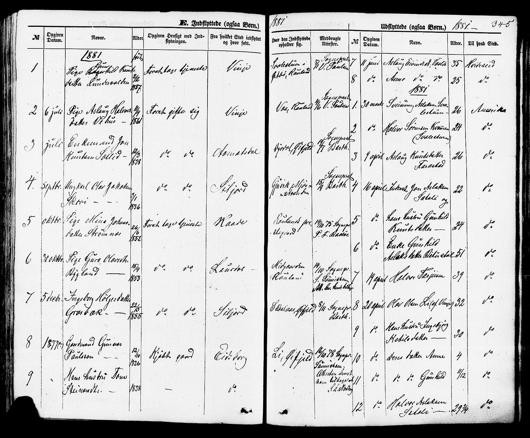 Rauland kirkebøker, SAKO/A-292/F/Fa/L0003: Parish register (official) no. 3, 1859-1886, p. 345