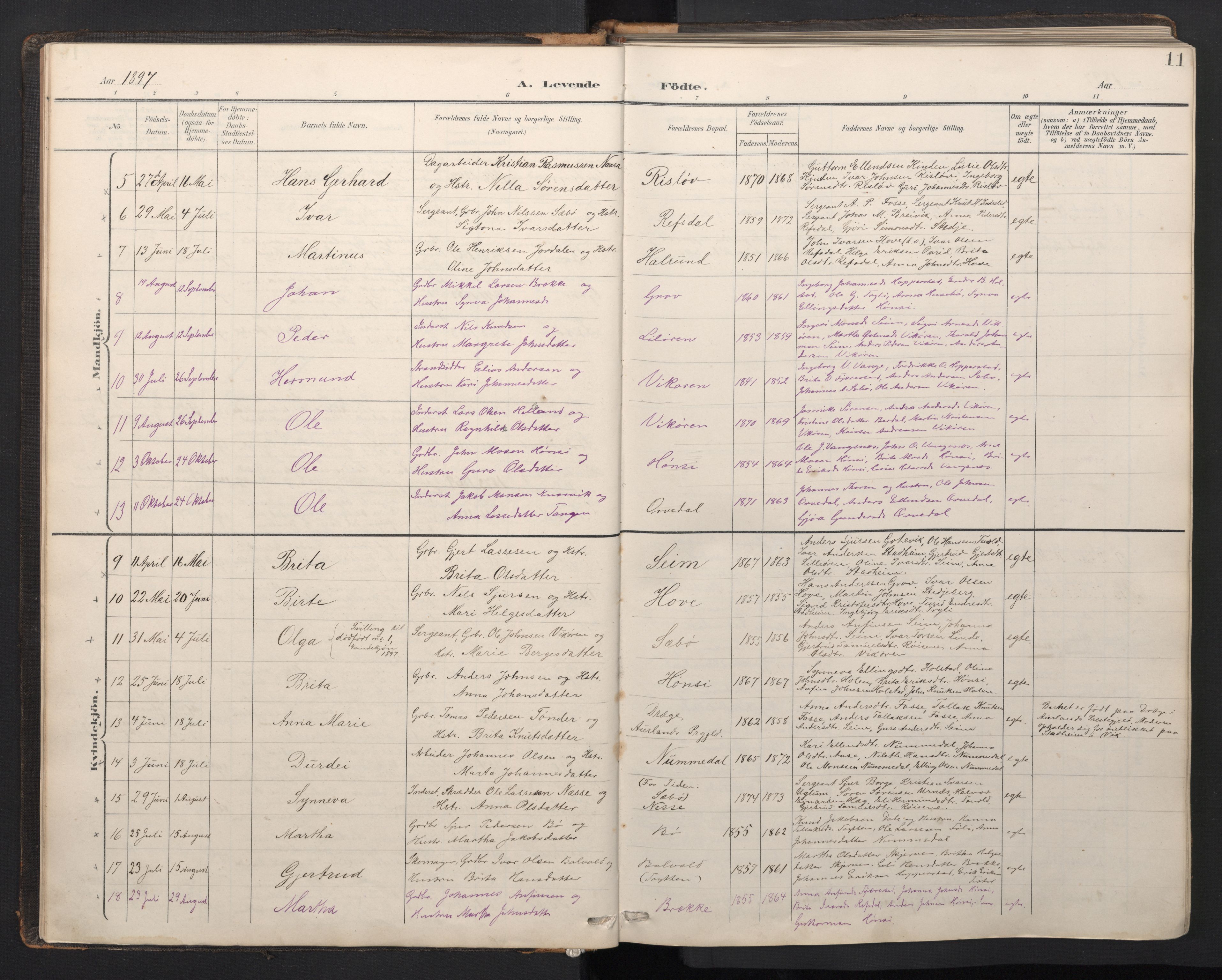 Vik sokneprestembete, AV/SAB-A-81501/H/Hab/Haba/L0004: Parish register (copy) no. A 4, 1895-1914, p. 10b-11a