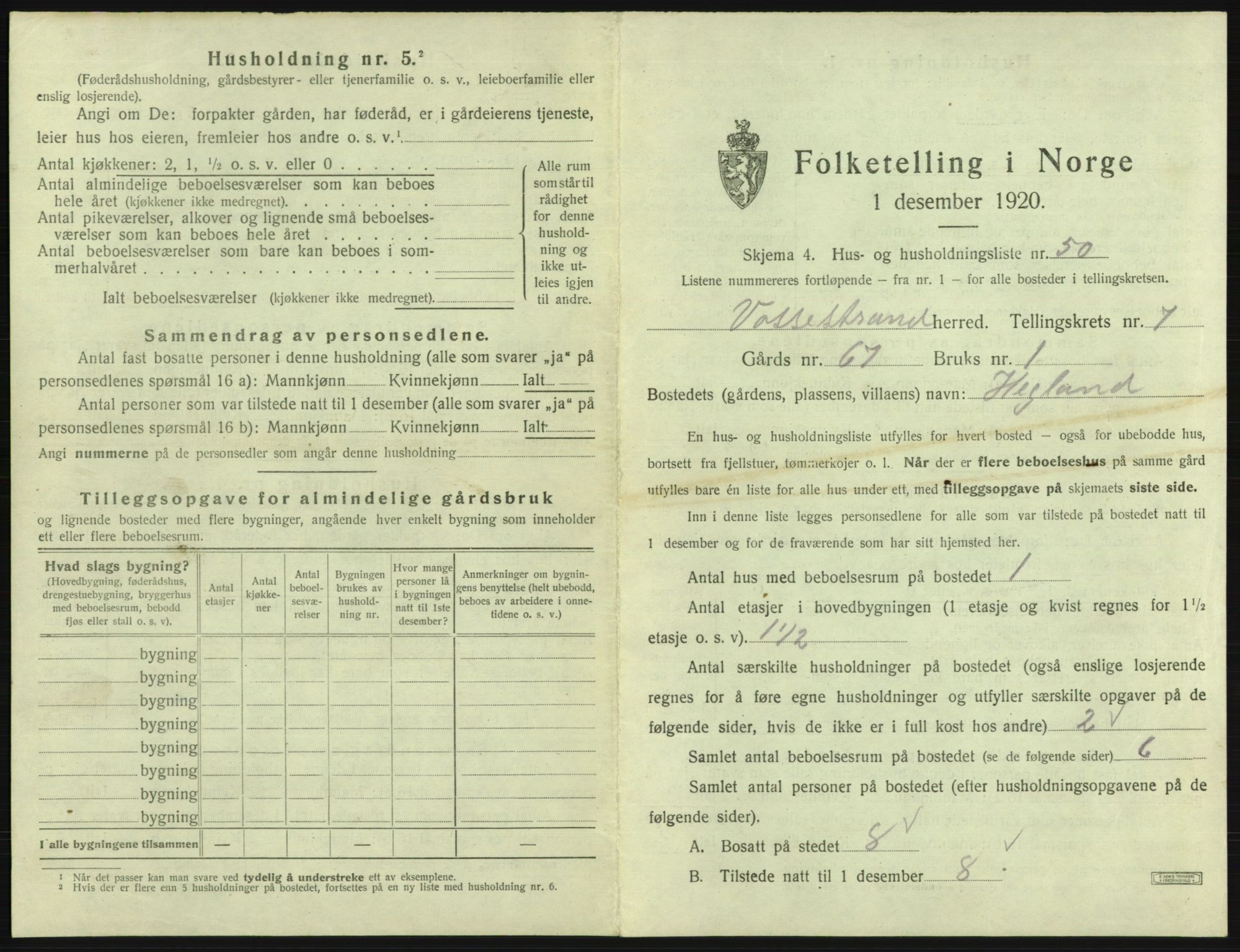 SAB, 1920 census for Vossestrand, 1920, p. 546