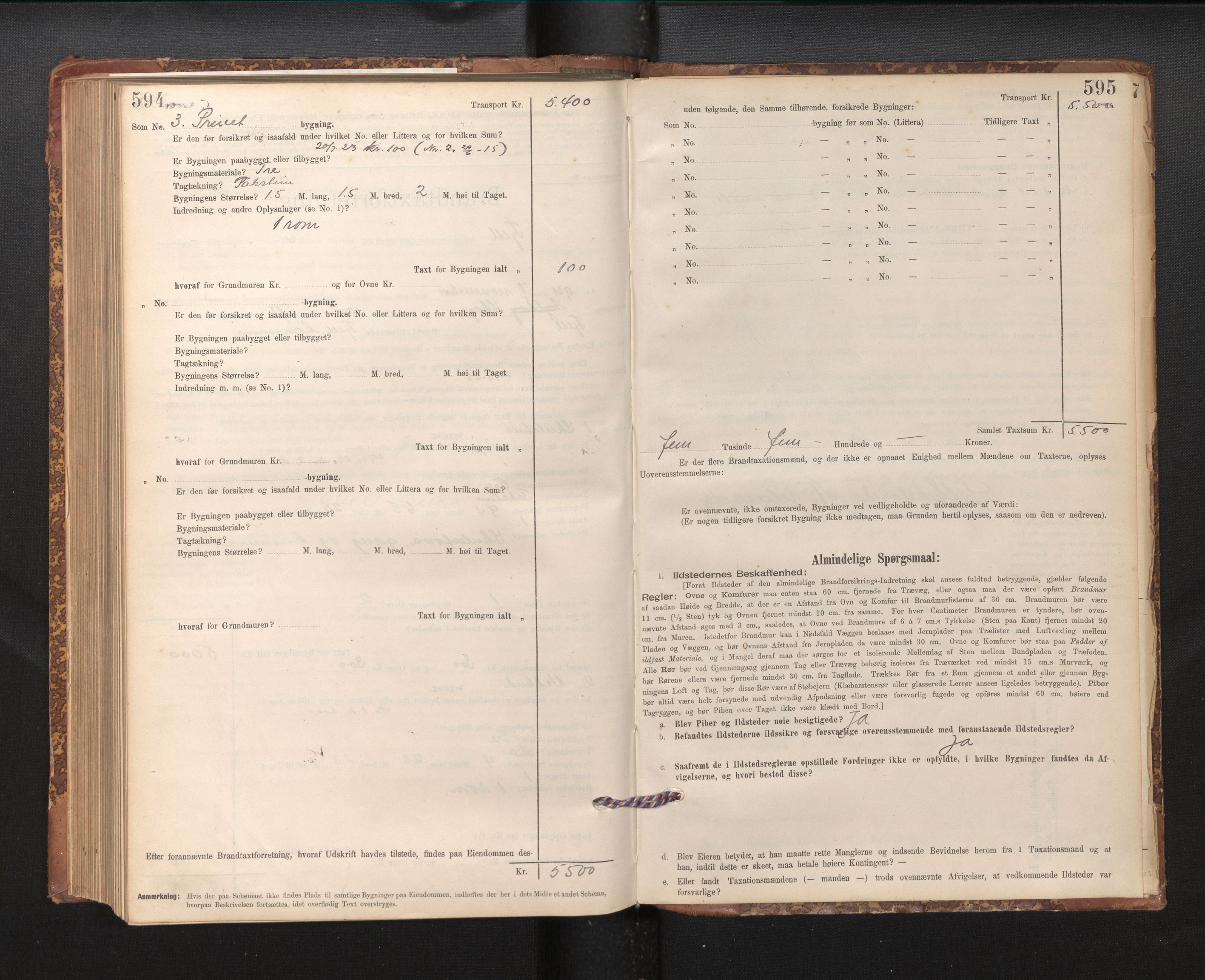 Lensmannen i Fjell, AV/SAB-A-32301/0012/L0005: Branntakstprotokoll, skjematakst, 1895-1931, p. 594-595