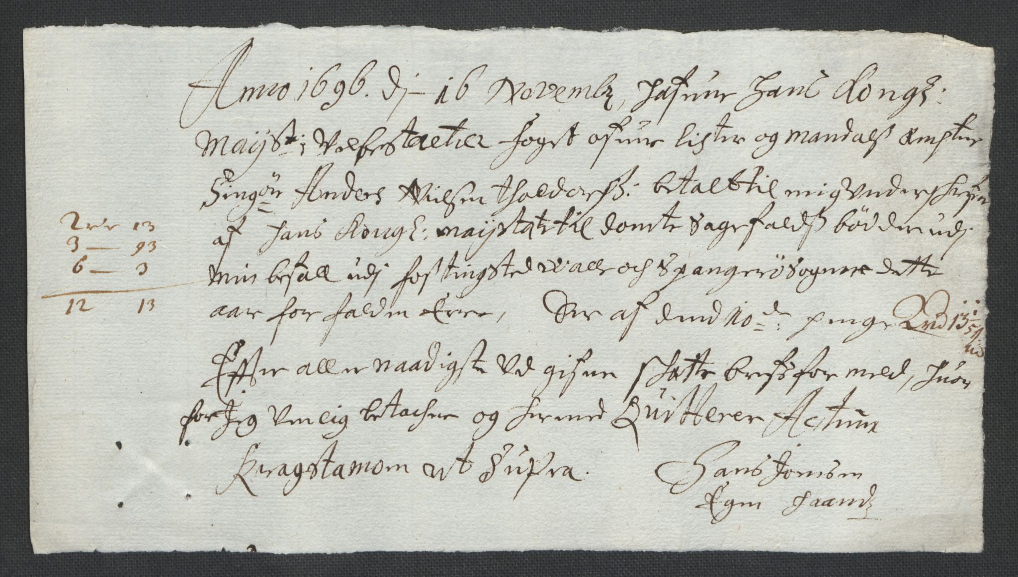 Rentekammeret inntil 1814, Reviderte regnskaper, Fogderegnskap, RA/EA-4092/R43/L2546: Fogderegnskap Lista og Mandal, 1696-1697, p. 98