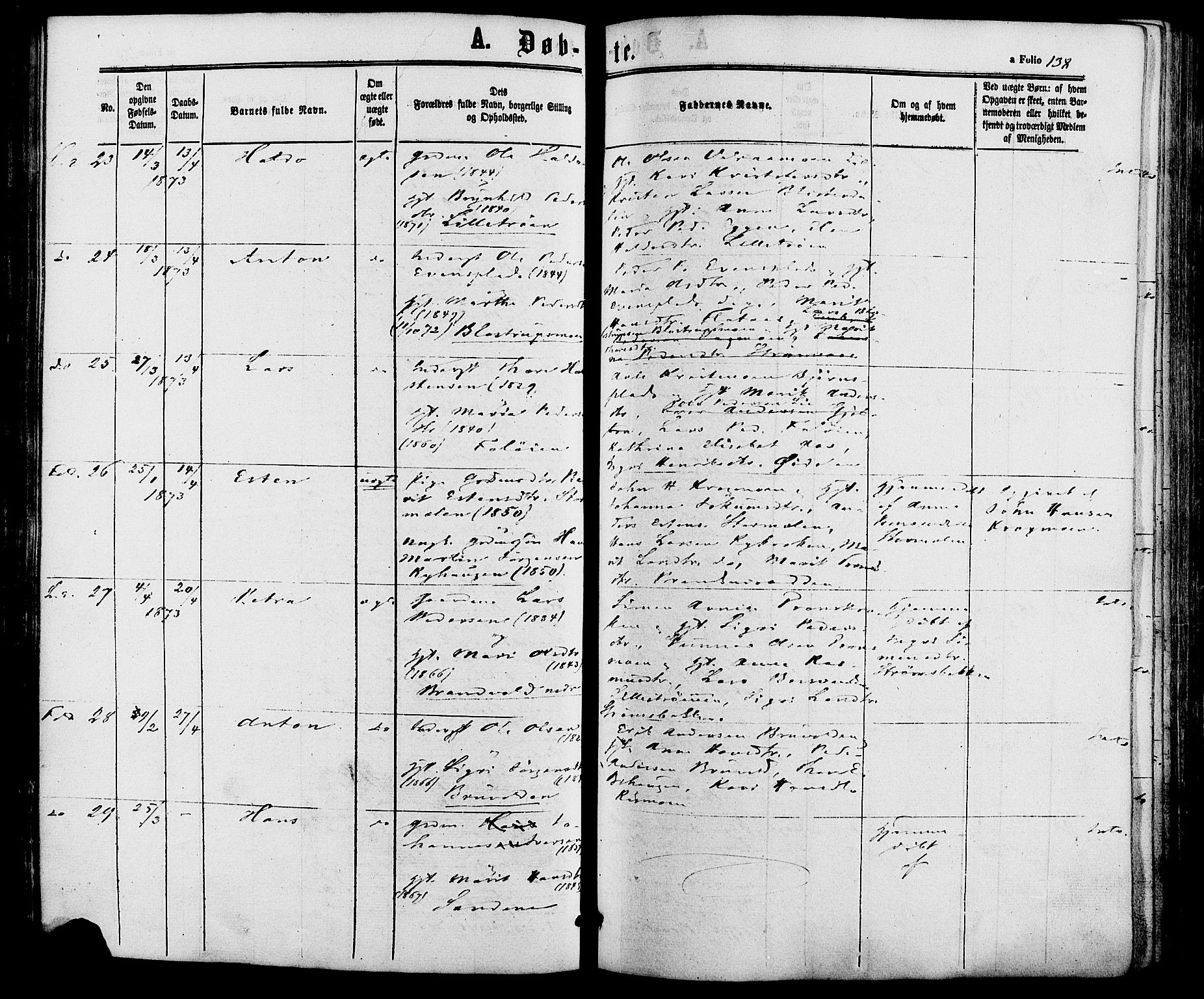 Alvdal prestekontor, SAH/PREST-060/H/Ha/Haa/L0001: Parish register (official) no. 1, 1863-1882, p. 138