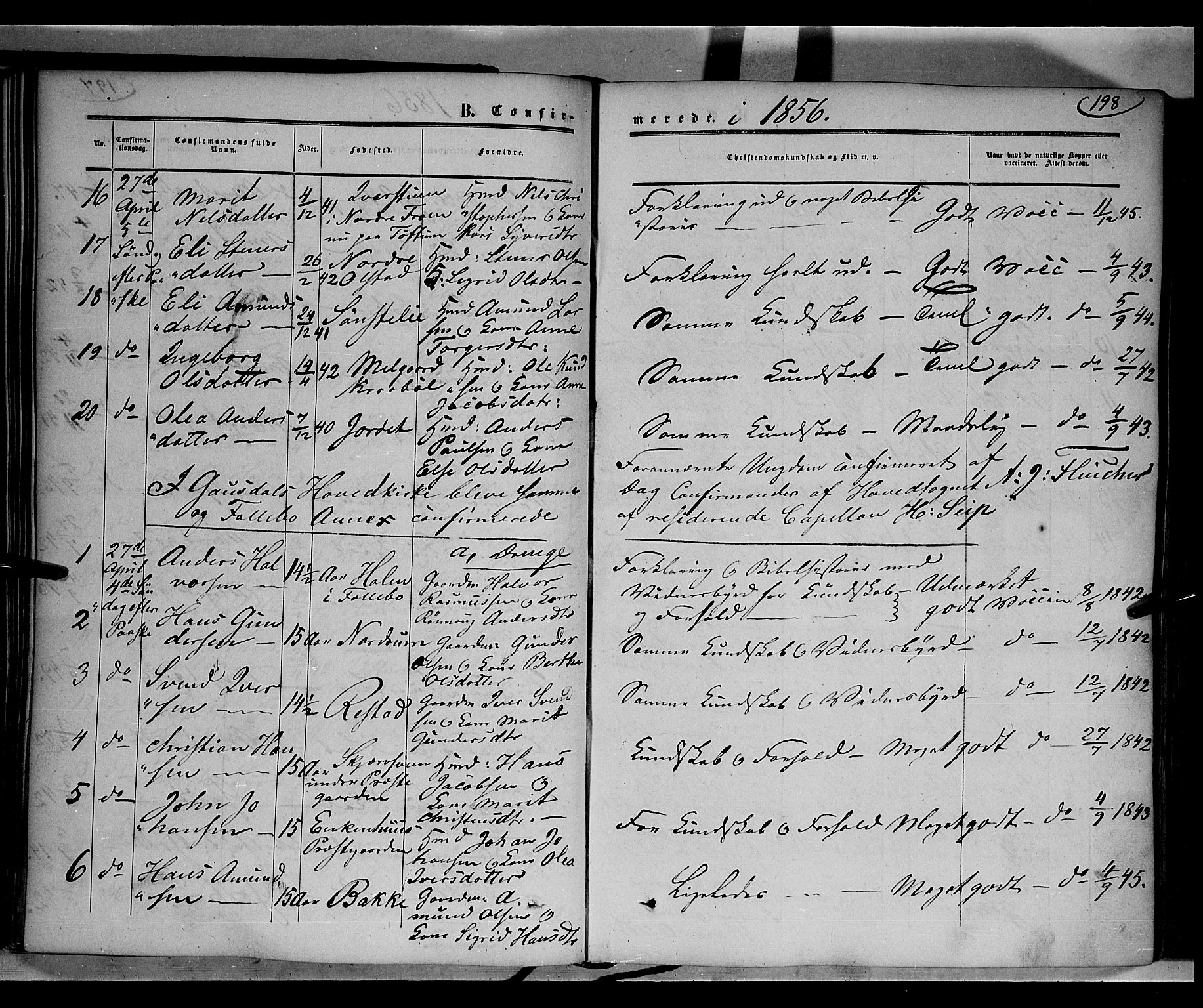 Gausdal prestekontor, SAH/PREST-090/H/Ha/Haa/L0008: Parish register (official) no. 8, 1850-1861, p. 198