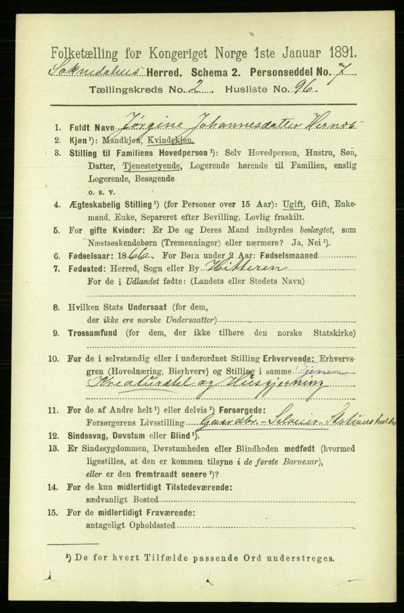 RA, 1891 census for 1649 Soknedal, 1891, p. 1082