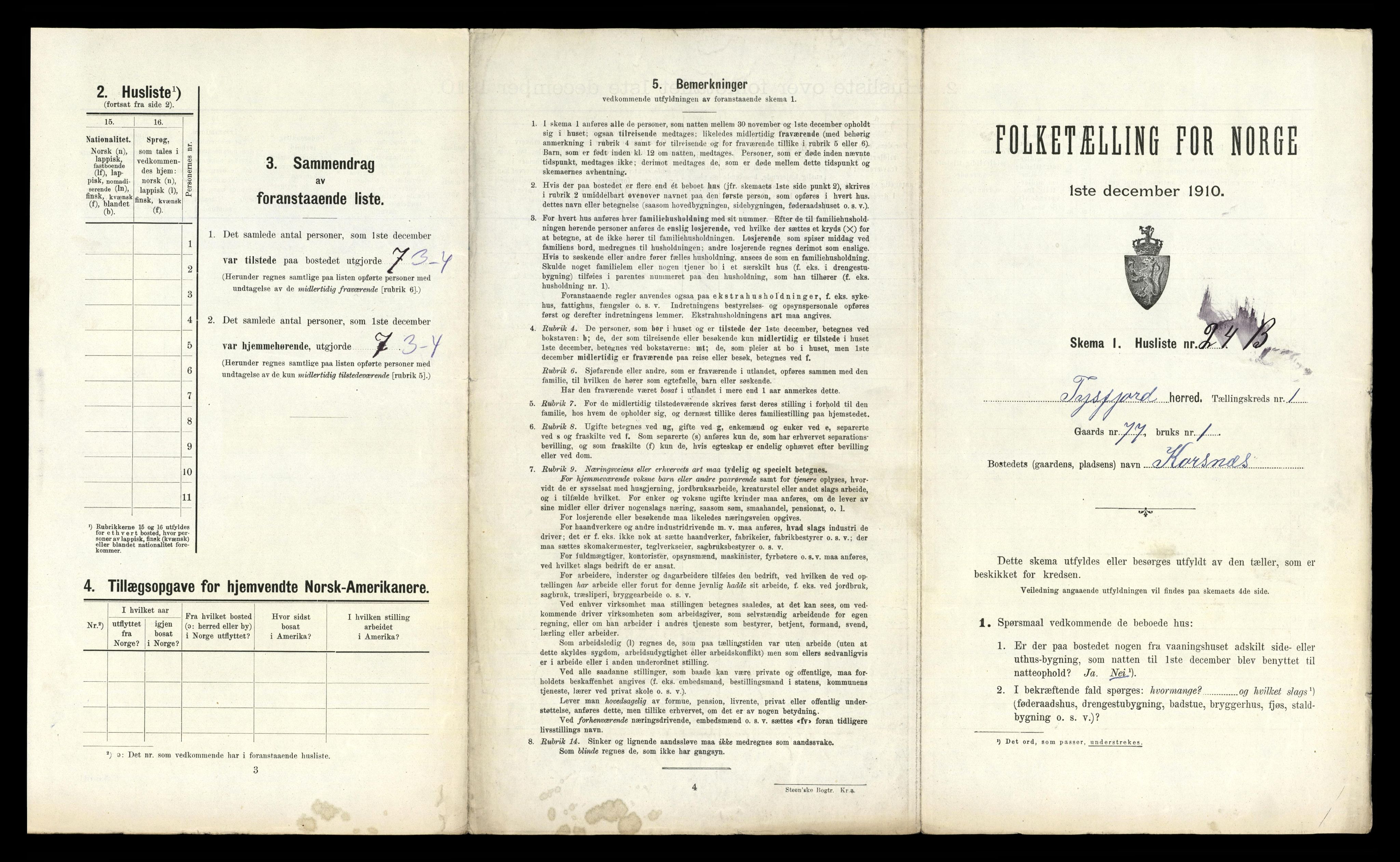 RA, 1910 census for Tysfjord, 1910, p. 279