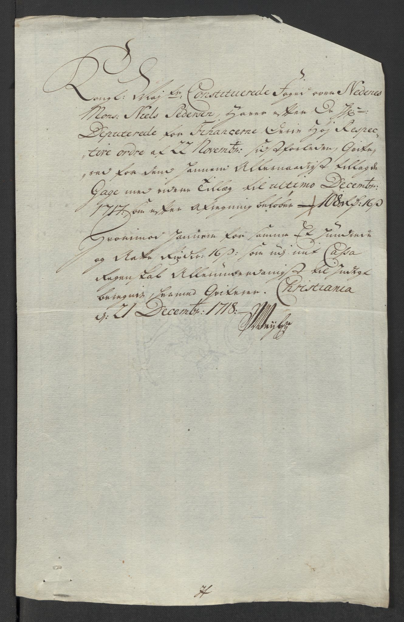 Rentekammeret inntil 1814, Reviderte regnskaper, Fogderegnskap, AV/RA-EA-4092/R39/L2327: Fogderegnskap Nedenes, 1718, p. 270