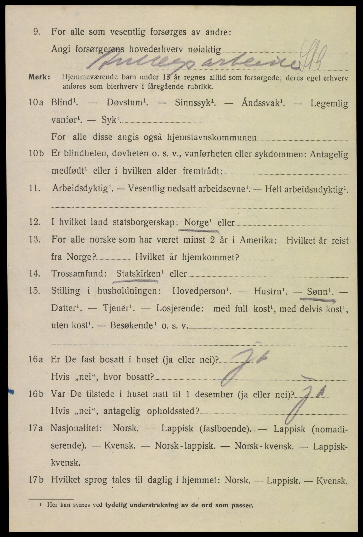 SAT, 1920 census for Narvik, 1920, p. 9657