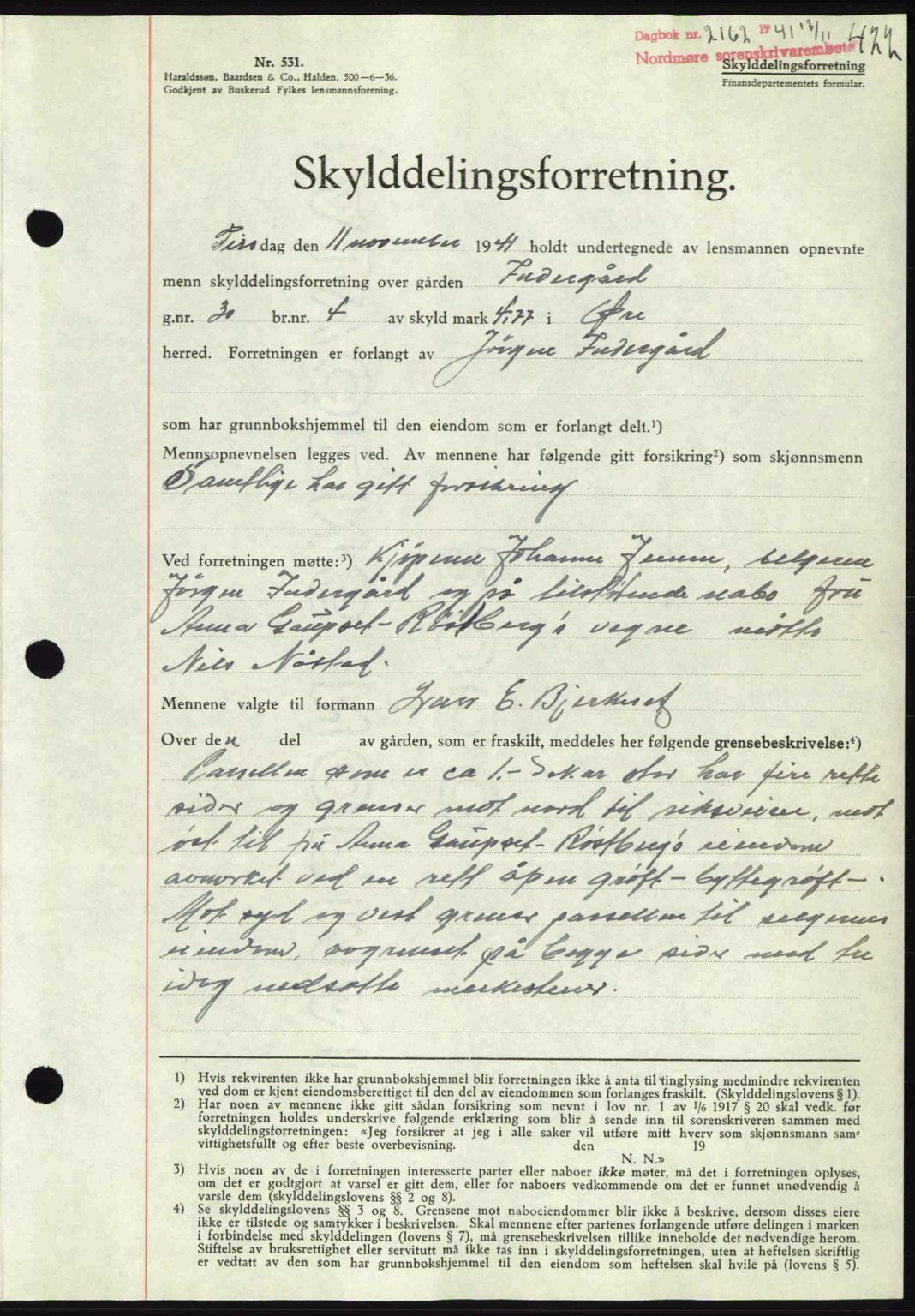 Nordmøre sorenskriveri, AV/SAT-A-4132/1/2/2Ca: Mortgage book no. A91, 1941-1942, Diary no: : 2162/1941