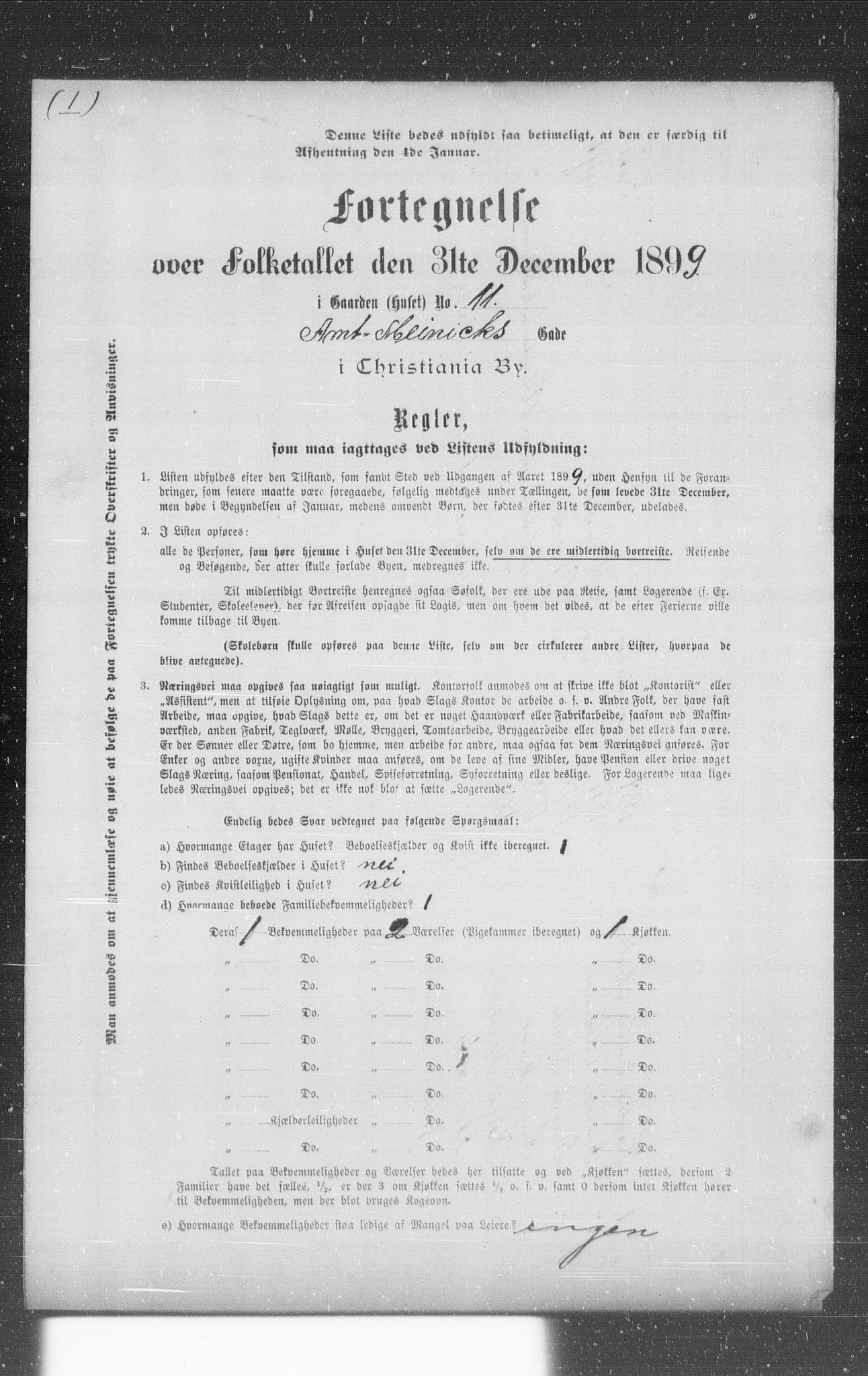 OBA, Municipal Census 1899 for Kristiania, 1899, p. 275